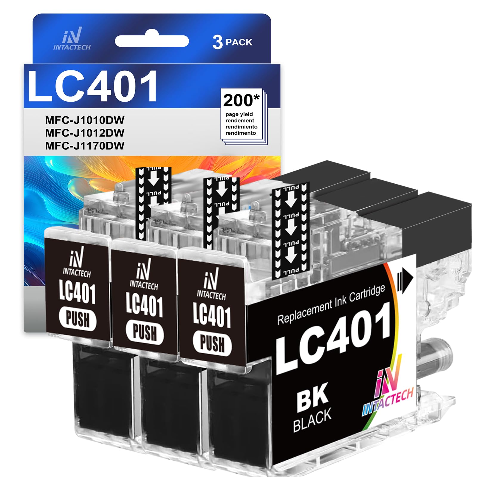 LC401BK Ink Cartridges 3-Pack Black High Yield Compatible for Brother LC401 BK for MFC-J1010DW MFC-J1012DW MFC-J1170DW Printer Ink Replacement