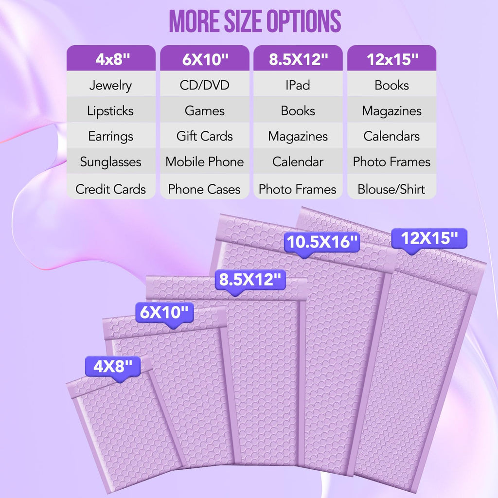 Fuxury Bubble Mailers 12x15" Lavender Purple Padded Envelopes 25 Pack Large Bubble Mailer Strong Adhesion Padded Mailer,Self-Seal Envelope for Mailing Small Business,Magazine, Clothing.