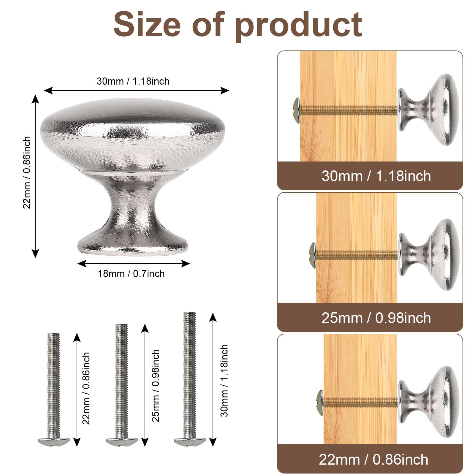 OctinPris 10x Satin Nickel Cabinet Knobs Brushed Nickel Drawer Doorknob Pull Handle 30mm for Kitchen Chest Closet Dresser Bathroom