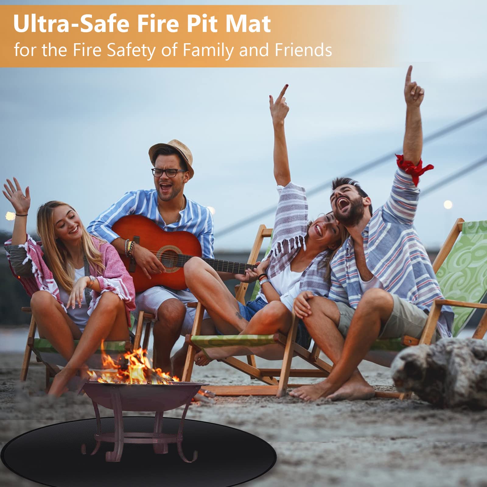 100cm Round Fire Pit Mat (39") - 3-Layer Fireproof Grill Protector for Deck, Lawn and Grass, Heavy Duty BBQ Mat Under Gas or Camping Heaters
