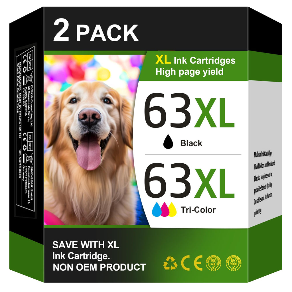 63XL Ink Cartridge Black and Colour Replacement Encre for HP 63 Ink Cartridges 63 XL Ink Cartridges Works for HP OfficeJet 3830 3833 3836 4650 5255; Envy 4516 4520 4522; DeskJet 3630 3632 (2 Pack)