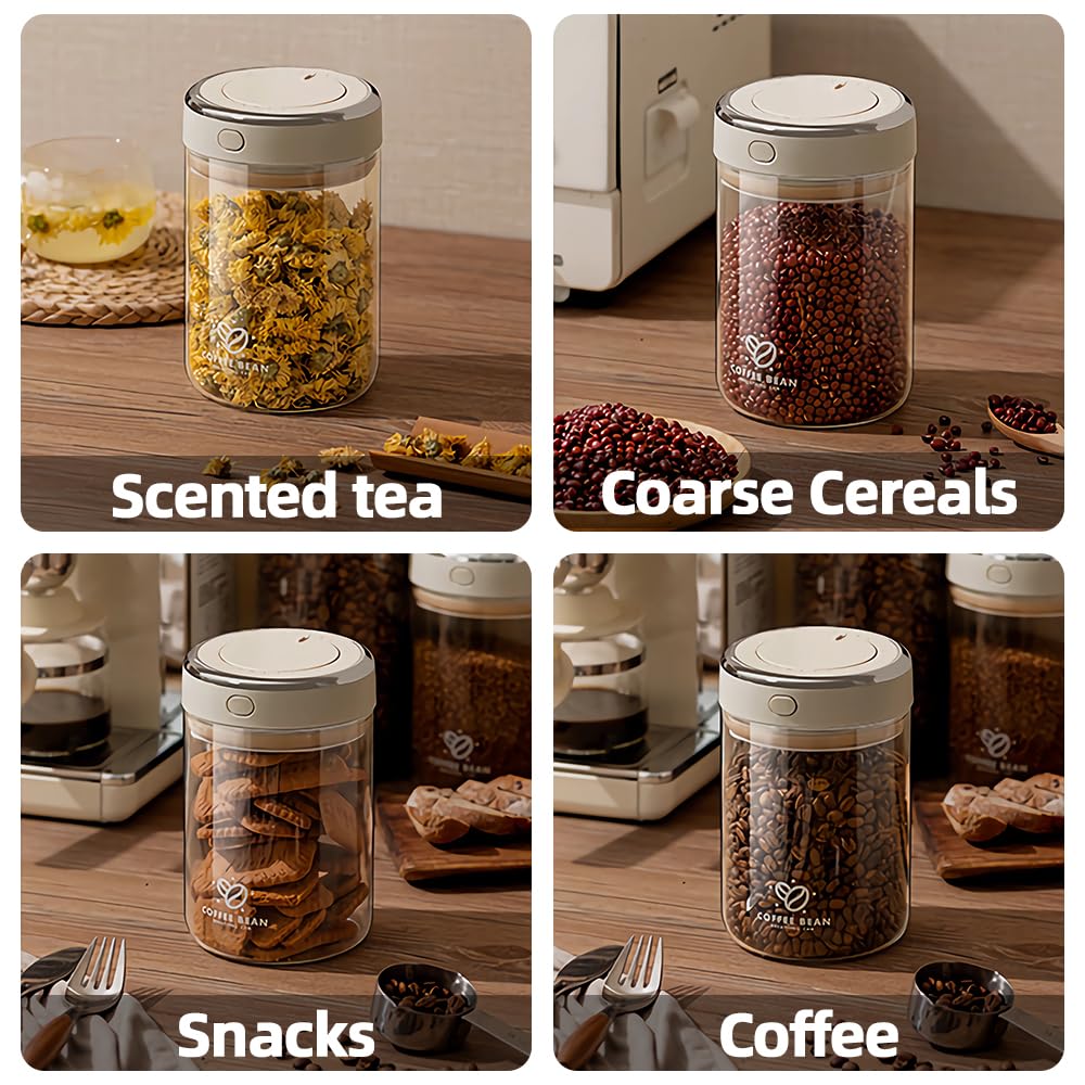 Aerbee Coffee Storage Canister (1.1L) - Coffee Containers with Date Tracker, CO2 Valve Filters, 37 OZ Airtight Coffee Jar, Coffee Storage for Beans, Grounds, Tea, Sugar, Cereal (Beige)