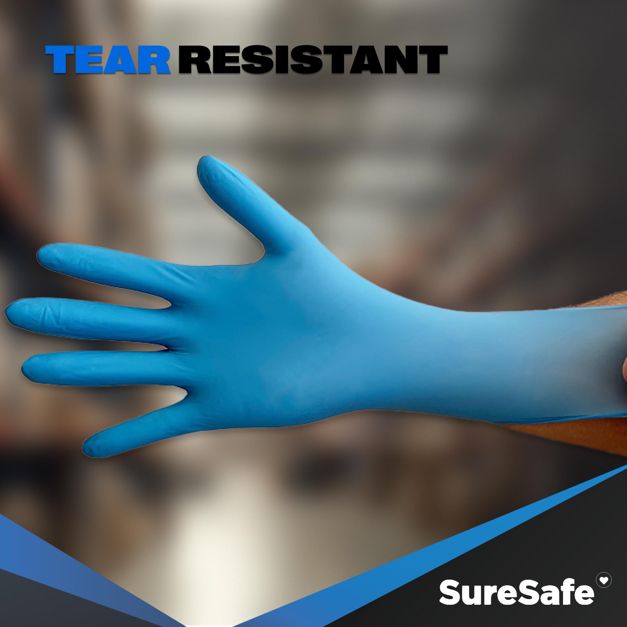 [100 Pack] SURESAFE 5 Mil Large Nitrile Blue Gloves, Puncture Resistant Gloves, Powder & Latex Free, Textured Fingertips, For Food Prep, Dishwashing, Mechanics, Tattoo, Work, Cleaning, Butcher
