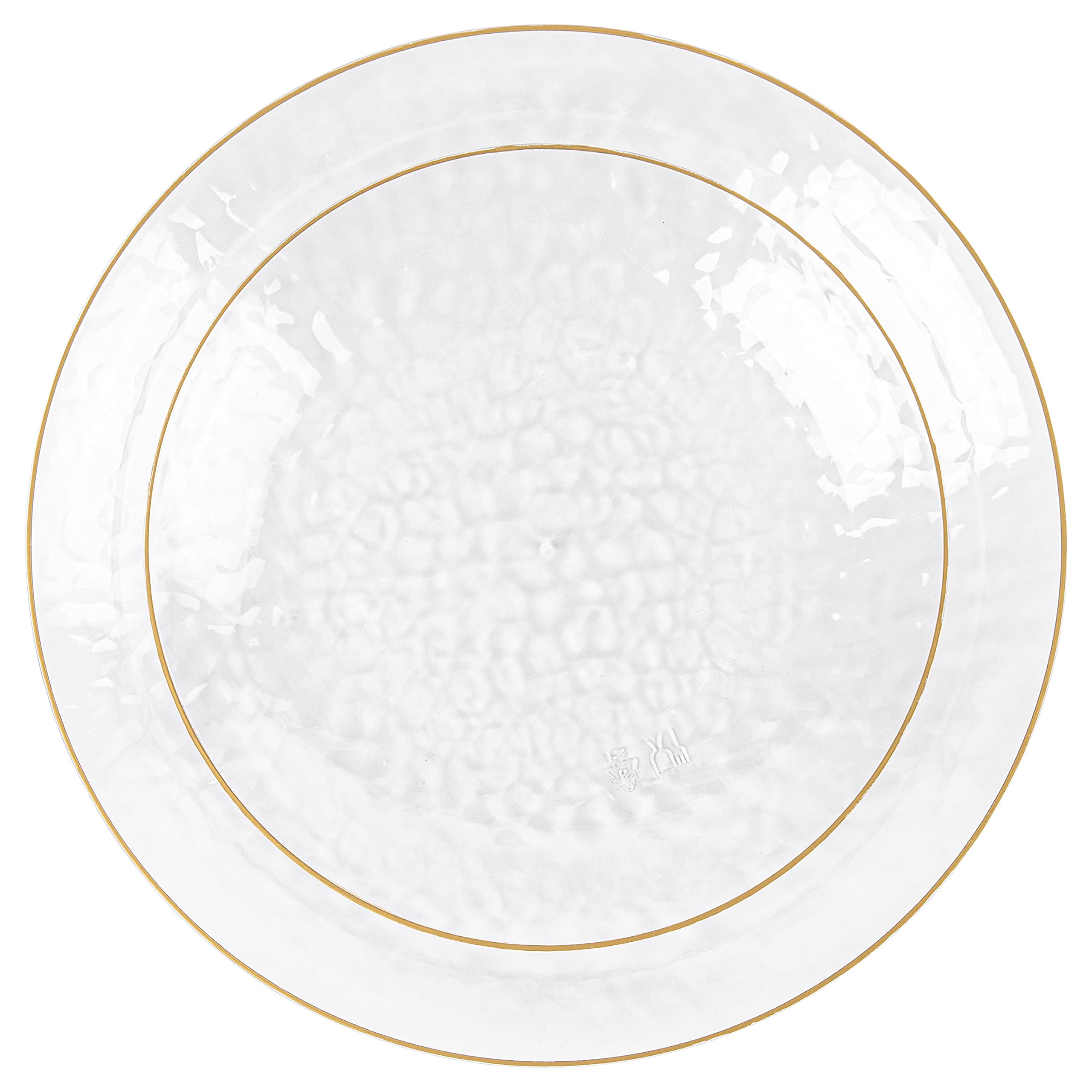 PLASTICPRO 32 Piece Combo Plates Set includes 16-7'' inch Plates & 16-9'' inch Plate Clear Plastic Organic Hammered Design Party Dishes Gold Rim, Elegant, Tableware, Dishes,