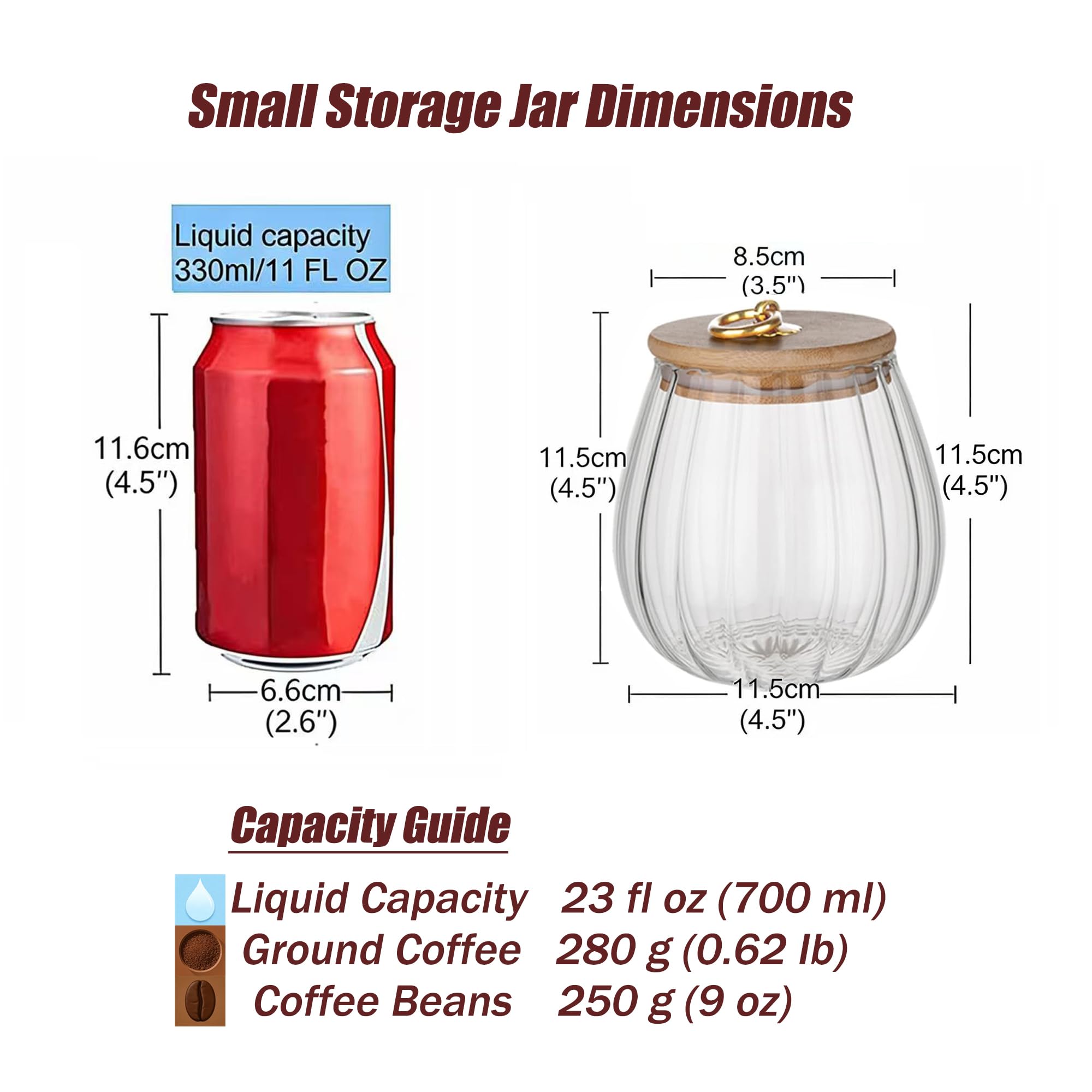 Glass Coffee Tea Canister Airtight Storage Jar Petal Decorative Container with Bamboo Lid Metal Handle Easy to Grasp 700ml (23oz)