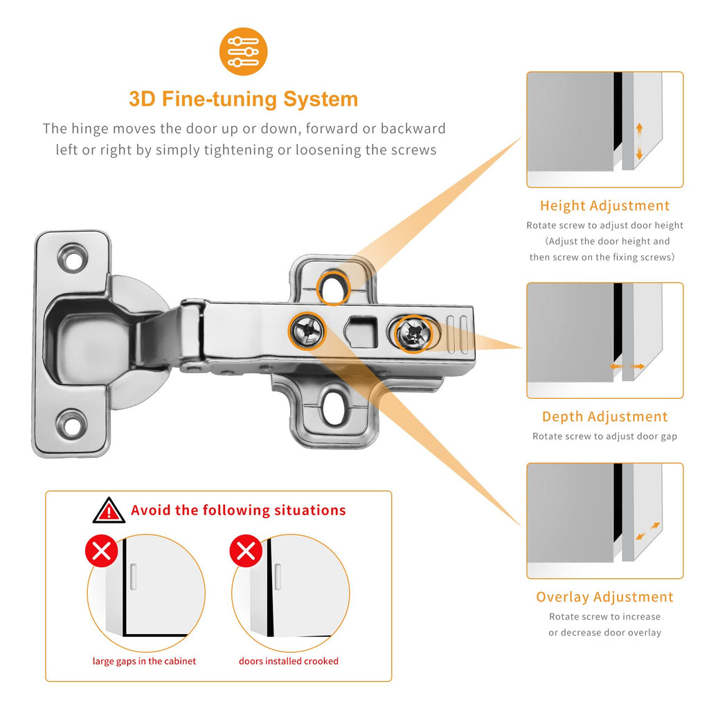 Chibery 4 PCS Full Overlay Soft Close Hinges, Clip ON Plate for Easy Installation, 105 Degree, Silent Hydraulic, Frameless European Concealed Hinges for Kitchen Cabinet Door, Wardrobes, and Bookcases