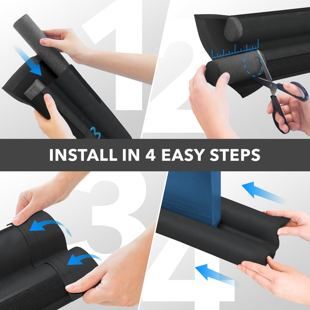 Everlasting Comfort 2 Sided Under Door Draft Stopper for Bottom of Doors - Quick Install, Keeps Heat in & Cold Air Out - Sound Proofing Strip Gap Filler, Noise Blocker -Fits 76-91cm -Black
