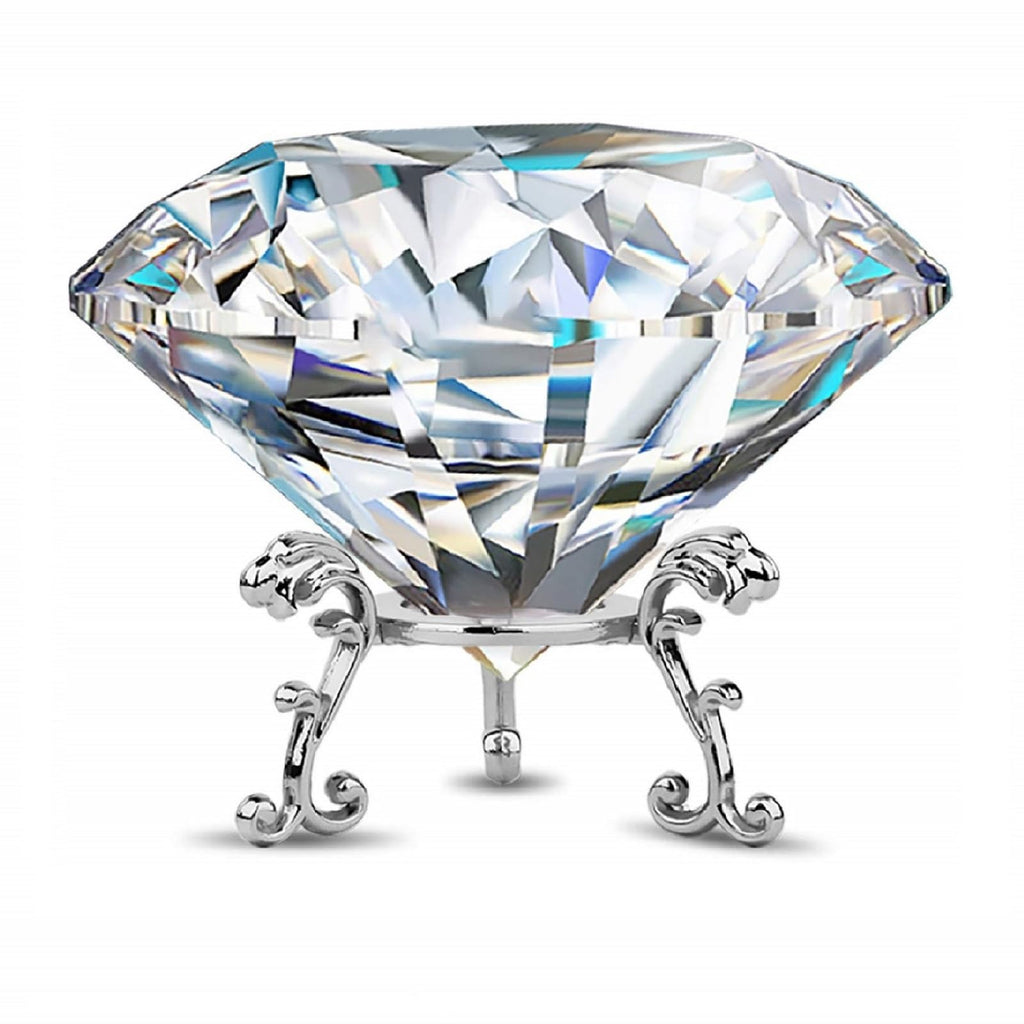100MM Large Clear Crystal Diamond Paperweight with Stand Jewels Wedding Decorations Centerpieces Home Office Desktop Decor (3.93 inch)