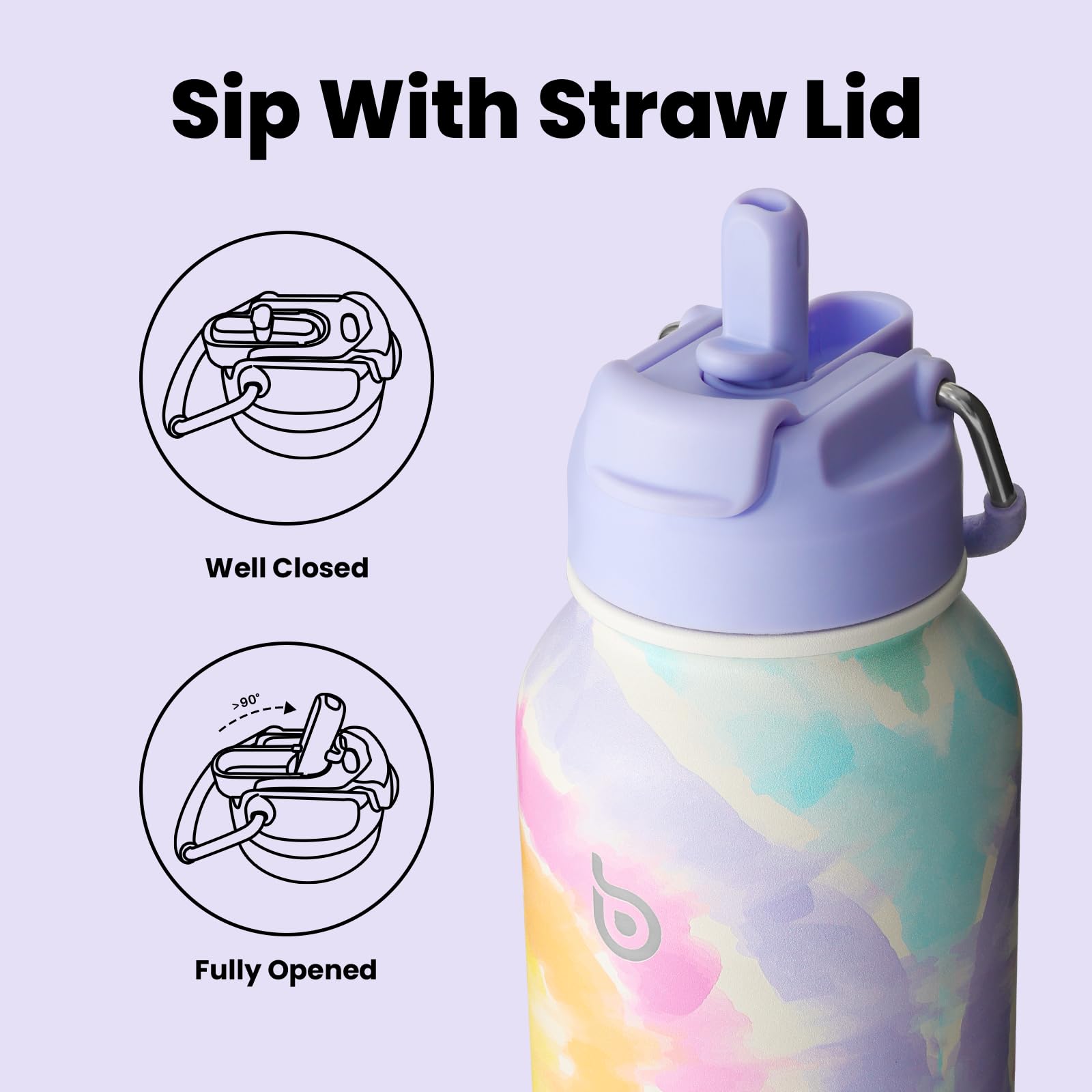 BOTTLE BOTTLE 32oz Insulated Water Bottle Stainless Steel Sport Water Bottle with Straw Dual-use Lid Design for Gym with Pill Box (cotton candy)