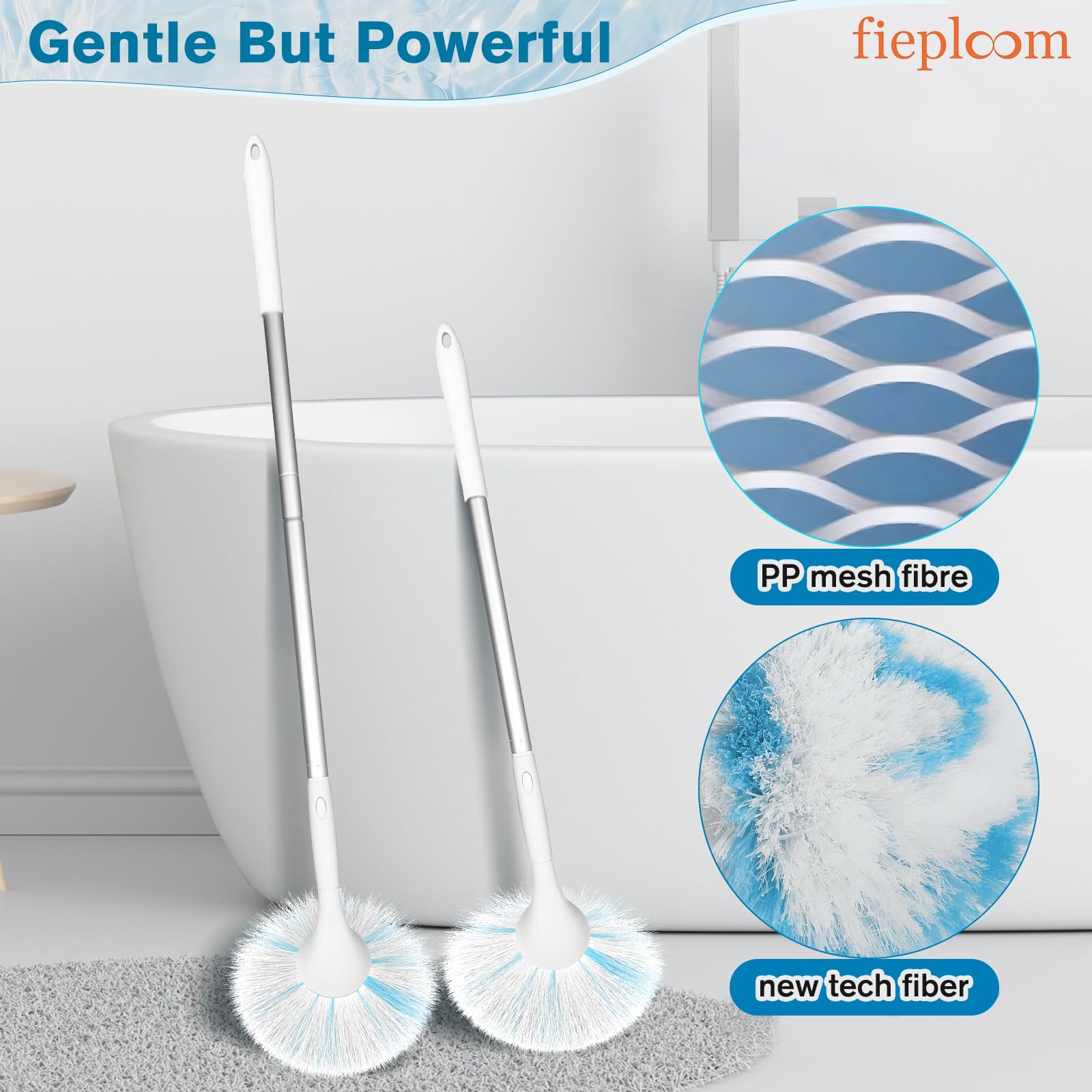Fieploom Tub Tile Scrubber Brush with 48" Long Handle, 2026 Version 1 Pc Non-Scratch Soft Tub Mop, All-in-One Adjustable Bathroom Brush for Bathtub, Shower, Sink, Faucet, and Wall Tile (1)