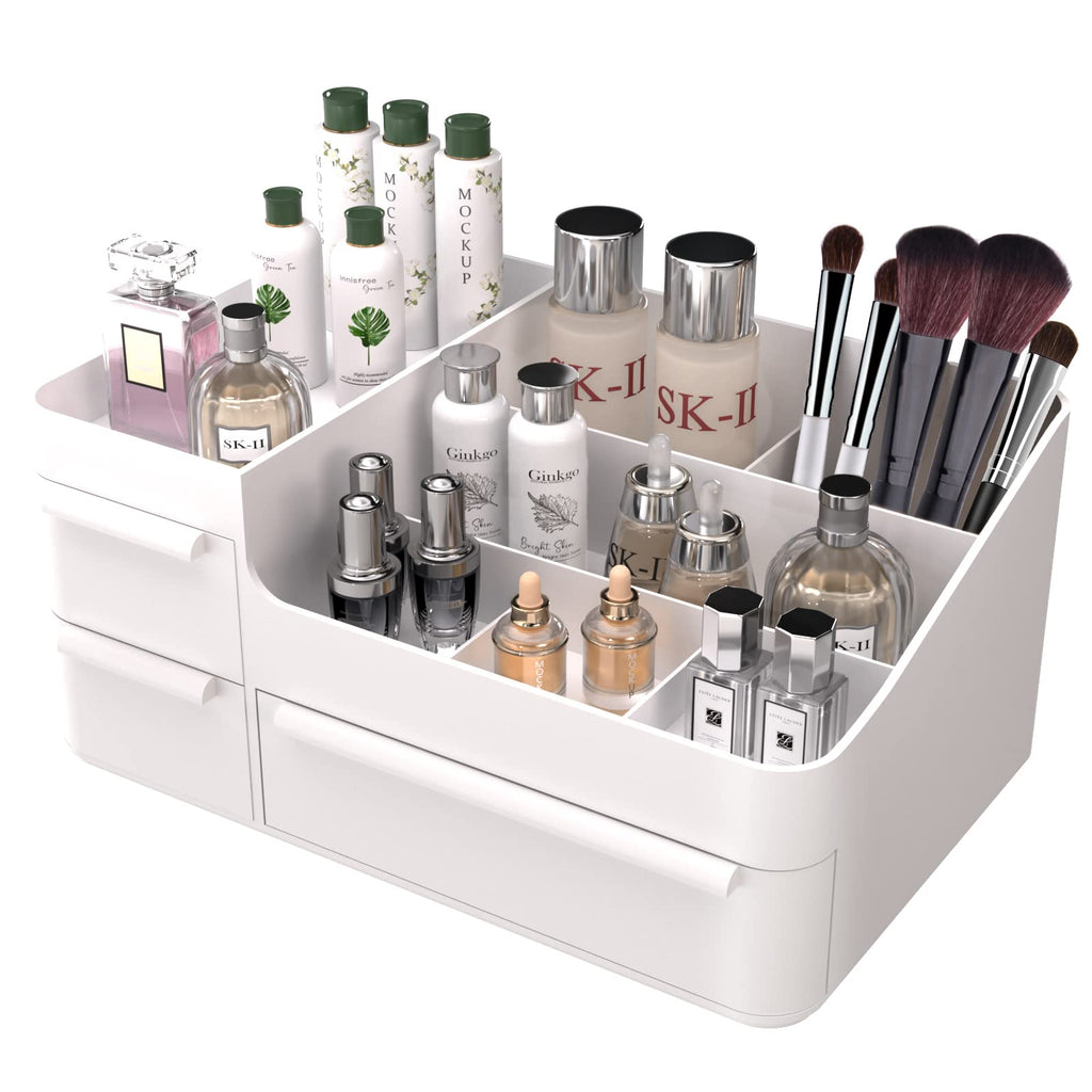 Makeup Organizer with Drawers, Countertop Organizer for Vanity, Bathroom and Bedroom Desk Cosmetics Display Case for Brushes, Lotions, Perfumes, Eyeshadow, Lipstick and Nail Polish