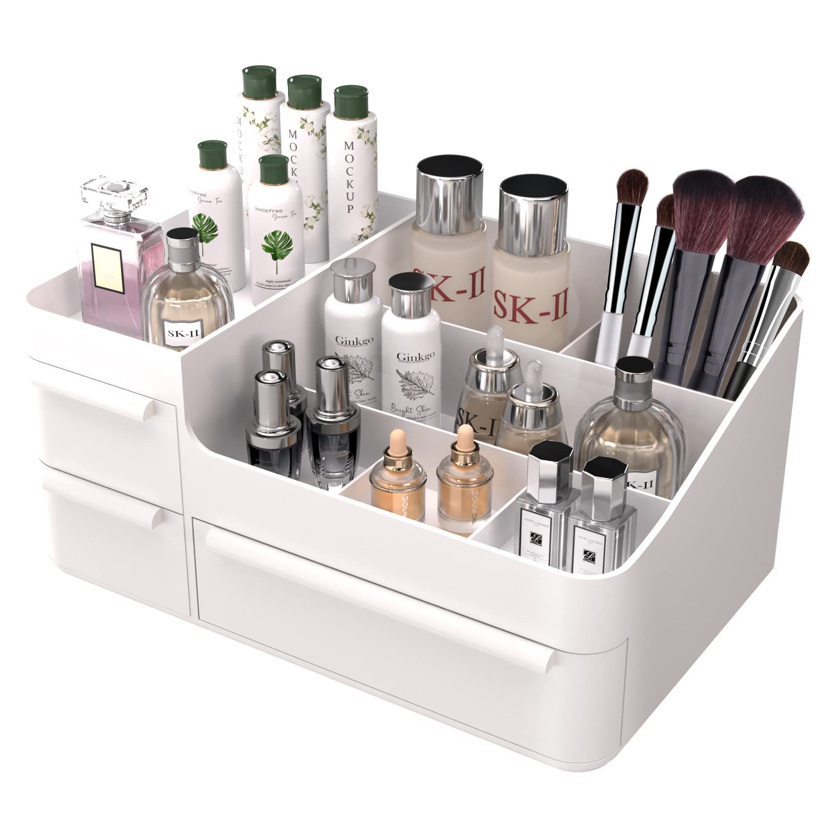 Makeup Organizer with Drawers, Countertop Organizer for Vanity, Bathroom and Bedroom Desk Cosmetics Display Case for Brushes, Lotions, Perfumes, Eyeshadow, Lipstick and Nail Polish