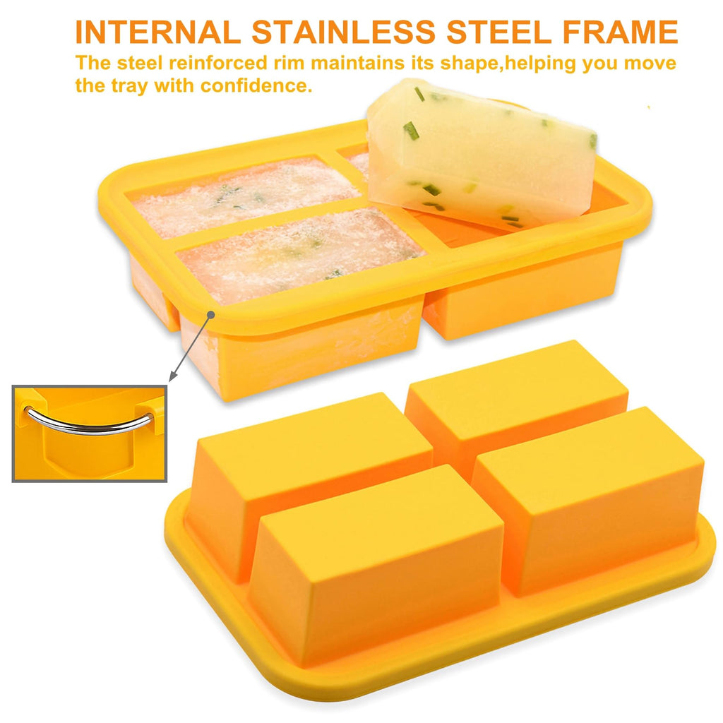 Bangp 1-Cup Extra Large Silicone Freezing Tray with Lid,Silicone Freezer Container,Freeze & Store Soup, Broth, Sauce, Leftovers - Makes 4 Perfect 1 Cup Portions…