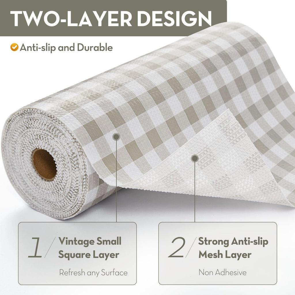 Aohoofull Drawer Shelf Cabinet Liner, Thick Strong Grip Non-Adhesive Protect Kitchen Cabinets Liners for Cupboard Bathroom Under Sink Mat, 12" x10', Green Plaid (Green Plaid, 30W X 300L cm)