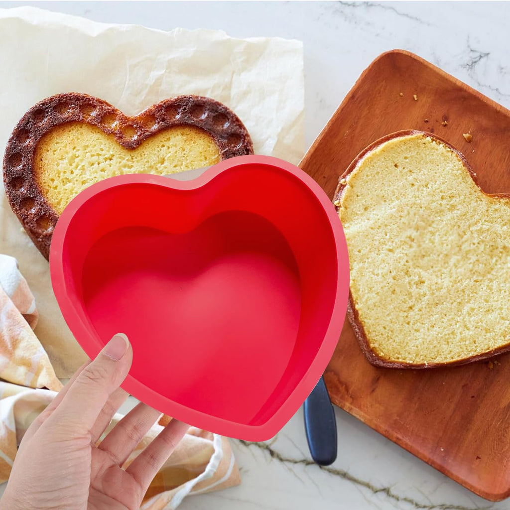 Silicone Heart Shaped Cake Pan, 3pcs 8 Inch Heart Baking Pan, Cake Molds Non-Stick Quick Release Suitable for Cheesecake Chocolate Cake Brownie Cake Puddings