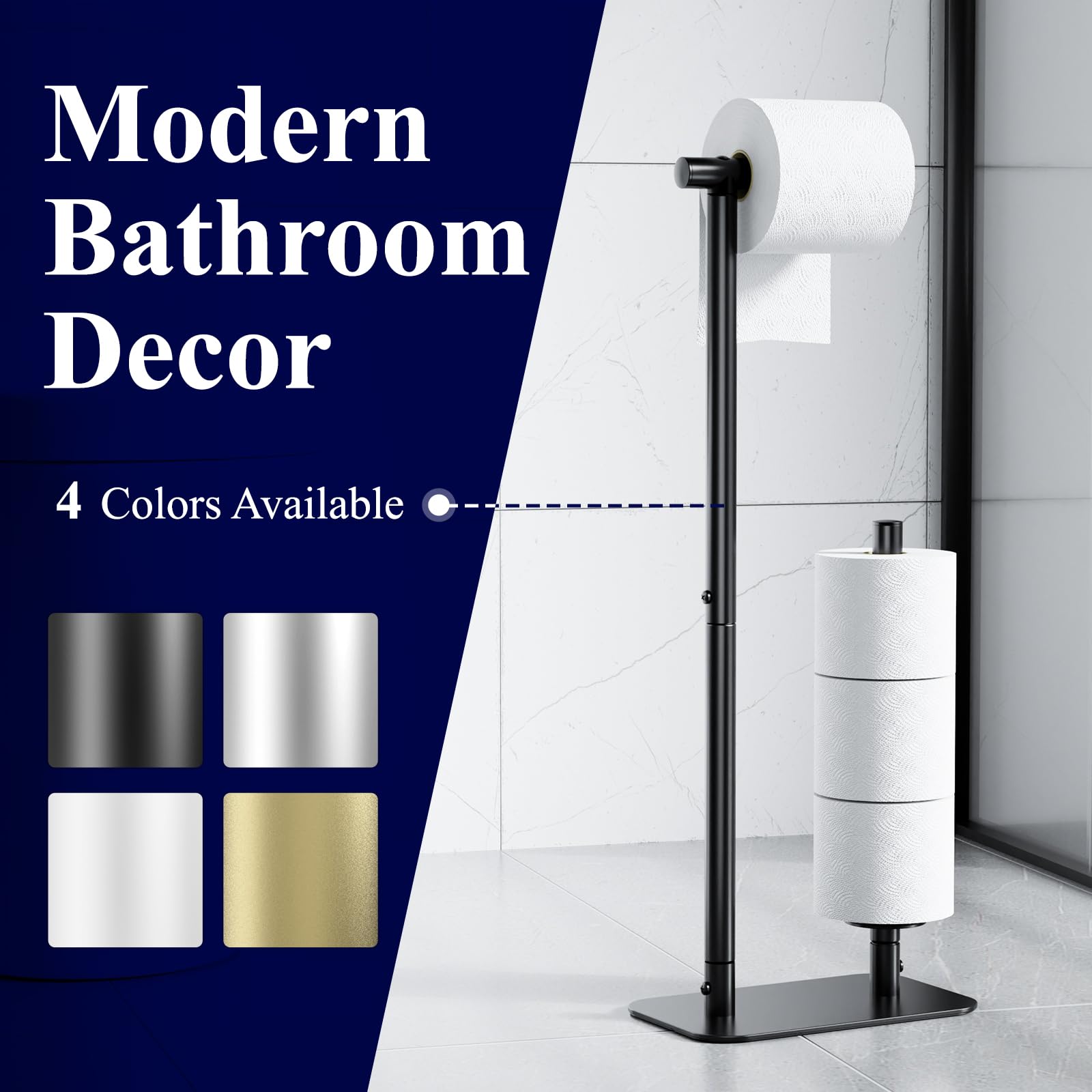 Kitsure Toilet Paper Holder - Large Capacity Standing Toilet Paper Holder for 4 Rolls, Rustproof Roll Storage Stand with Non-Slip Stable Base for Bathroom, Black，Large