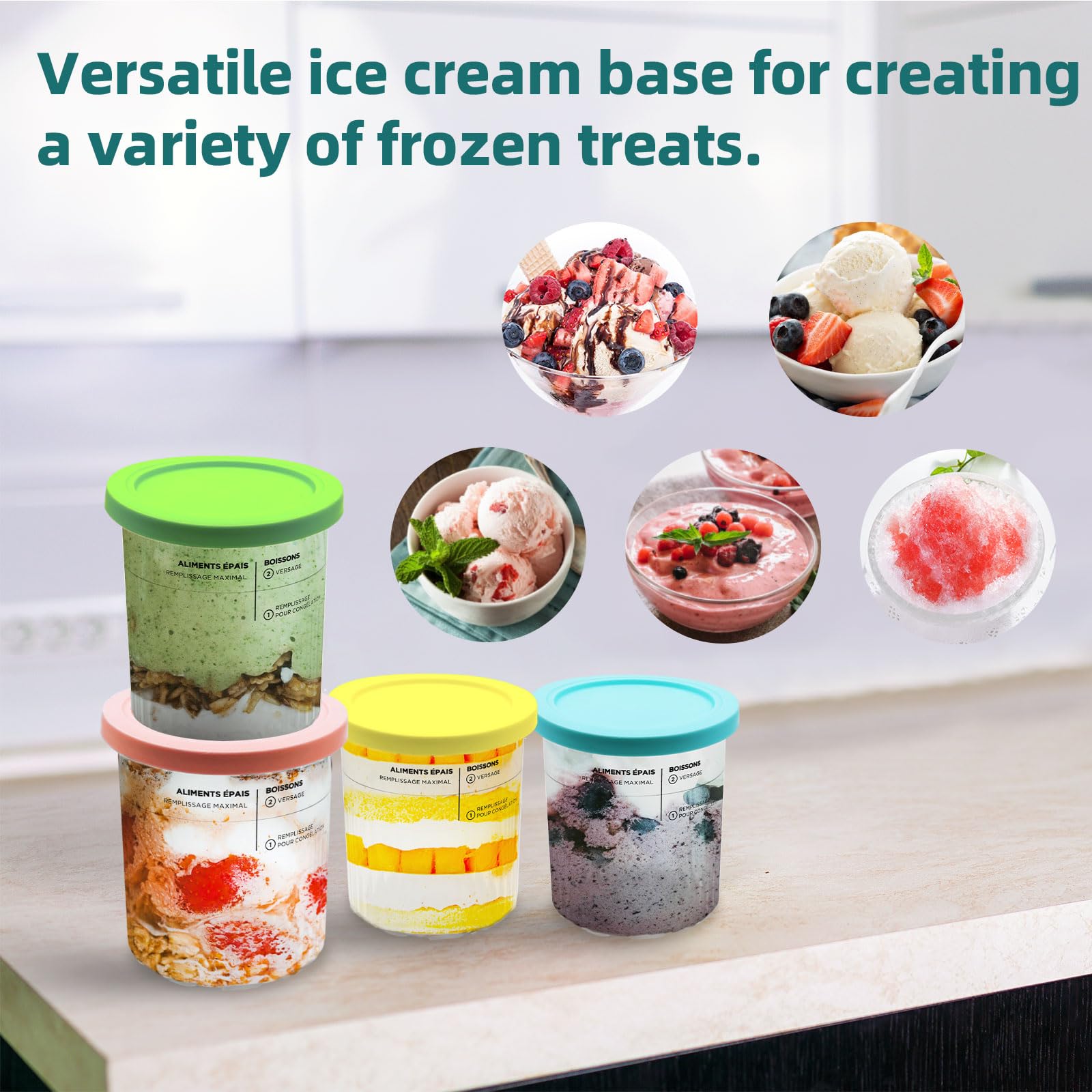 Containers Replacement for Ninja Creami Pints and Lids - 4 Pack, 24oz Cup Compatible with NC501, NC500 Series Ice Cream Maker, BPA Free Dishwasher Safe Leak Proof