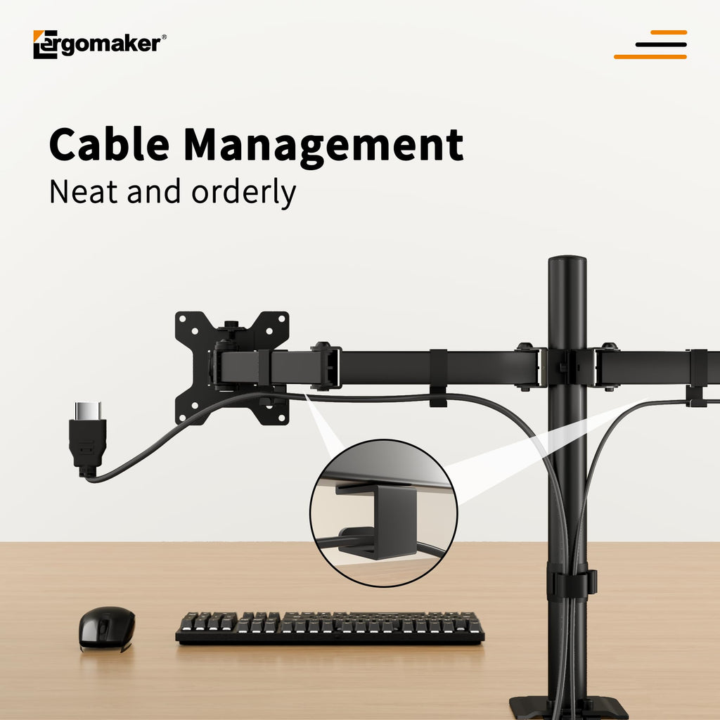 ERGOMAKER Dual Monitor Arm, Adjustable Dual Monitor Mount, Duty Dual Monitor Stand for Desk for 2 Computer Monitors up to 27", Double Monitor Mount for LCD Screens