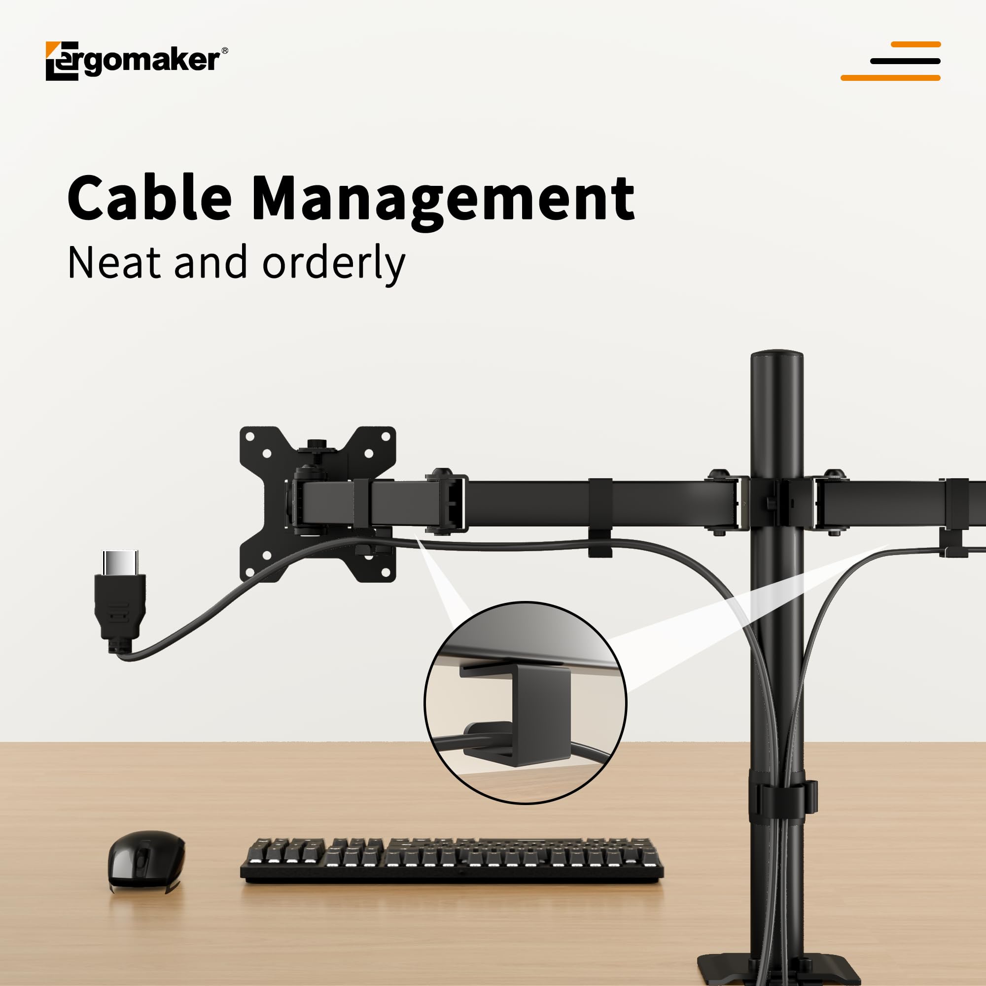 ERGOMAKER Dual Monitor Arm, Adjustable Dual Monitor Mount, Duty Dual Monitor Stand for Desk for 2 Computer Monitors up to 27", Double Monitor Mount for LCD Screens
