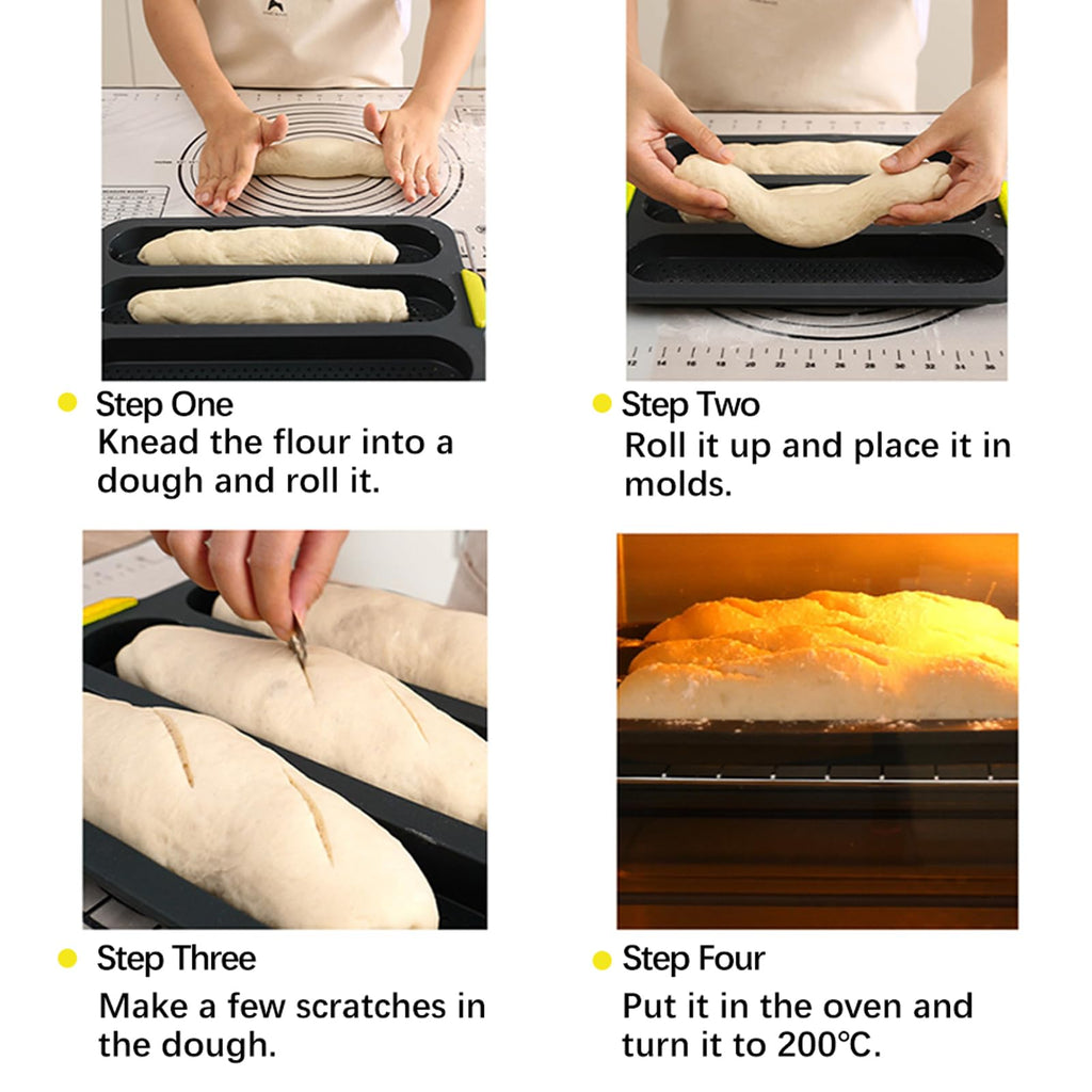 atrccs Silicone Loaf Pan, 4-Cavity Nonstick & Heat Resistant Baguette Bread Pan, Bread Mold for Baking, French Bread Baking Pan, Silicone Baking Molds for Baguette, Sandwich, Hot Dog Bun, Hoagie Roll