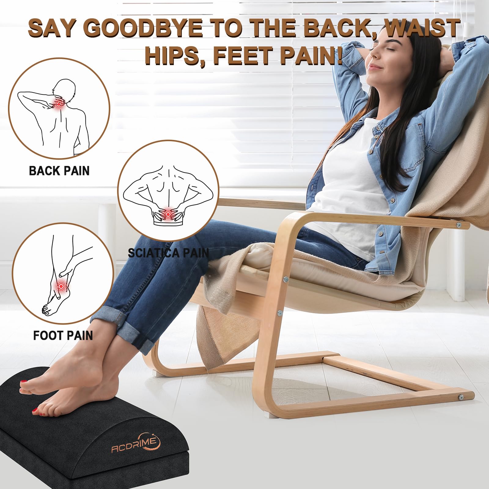 ACDRIME Foot Rest for Under Desk at Work, Under Desks Footrest, Ergonomic 2 Adjustable Heights Footrest, Office Desk Accessories, for Office Desks & Offices Chair - Back & Leg Hip Pain Relief
