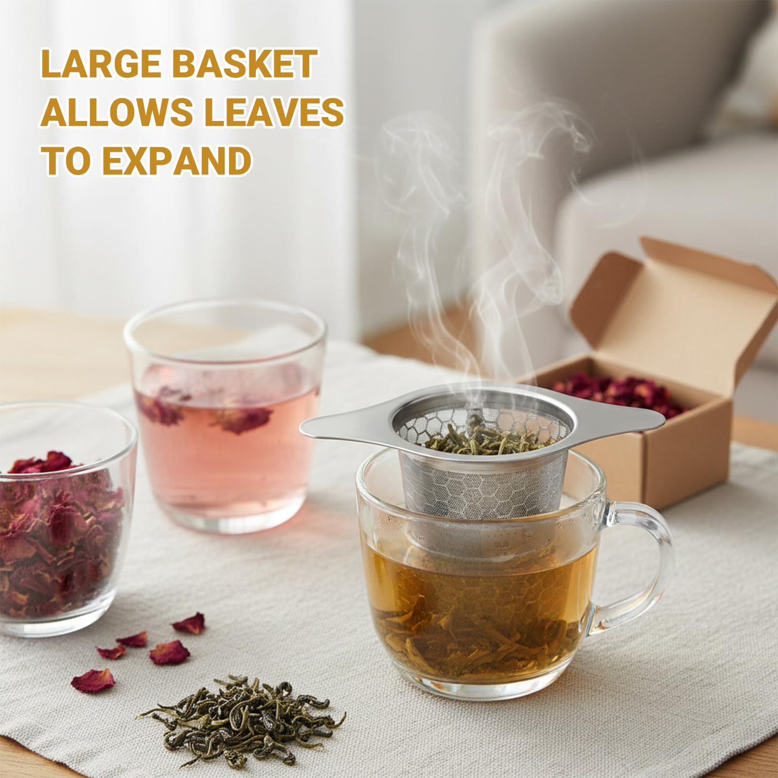 316 Stainless Steel Tea Infuser - 2 Pack, Extra Fine Mesh Strainer with Wide Rim Handles for Hanging on Teapots or Cups to Steep Loose Leaf Tea and Coffee