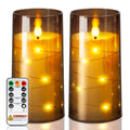 AMAGIC Flameless Pillar Candles Built-in String Lights, Battery Candle Flickering with Remote Timer, Fake LED Candles for Home Wedding Festival Decoration, 2 Pack Gray 3" x 6"