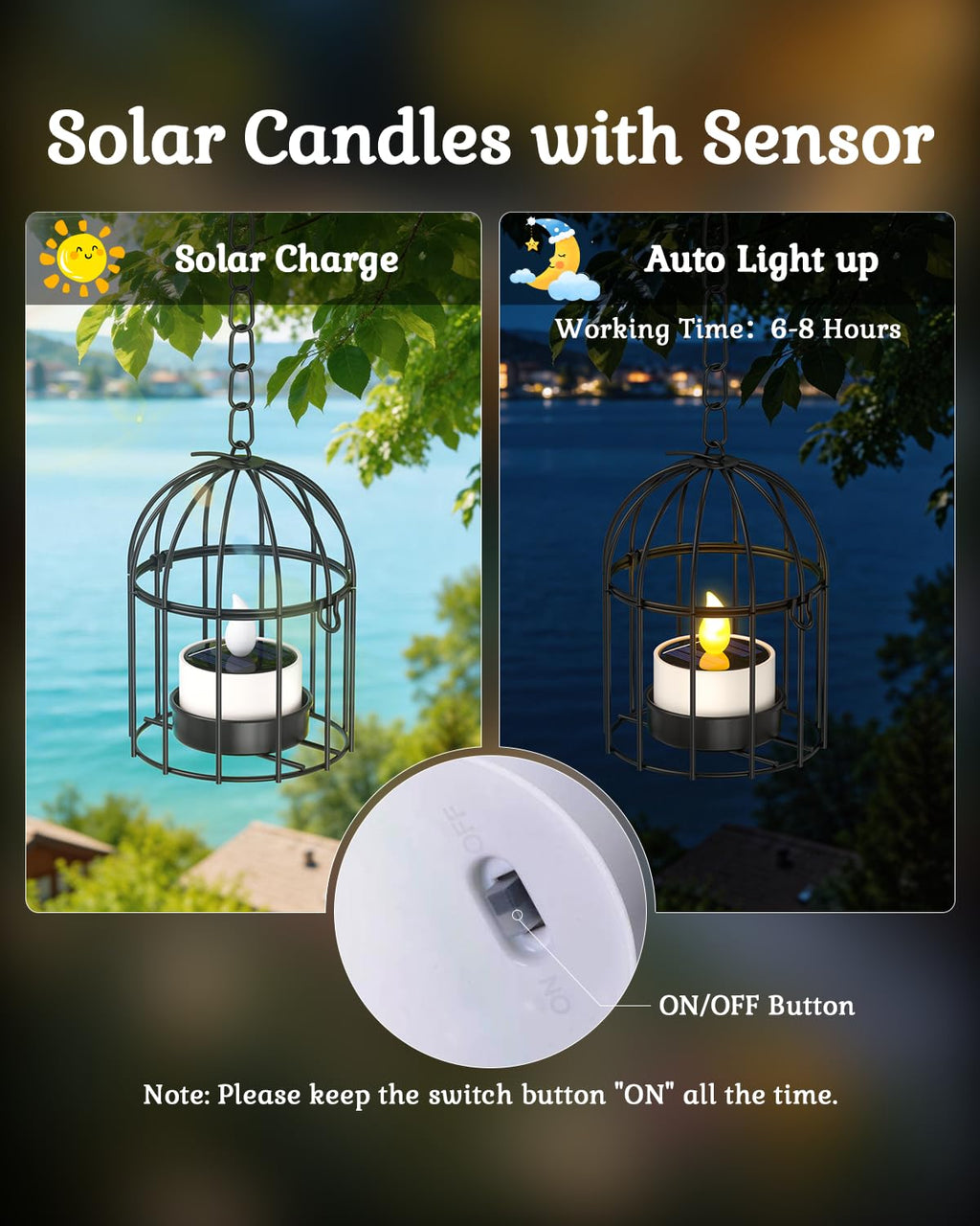 SoulBay 6pcs Solar Power Tea Lights Outdoor Candle Flameless Flicker IP65 Waterproof Rechargeable LED Candles with Dusk to Dawn Sensor for Lantern Garden Camping Party Home Decorations, 2.3" x 2"
