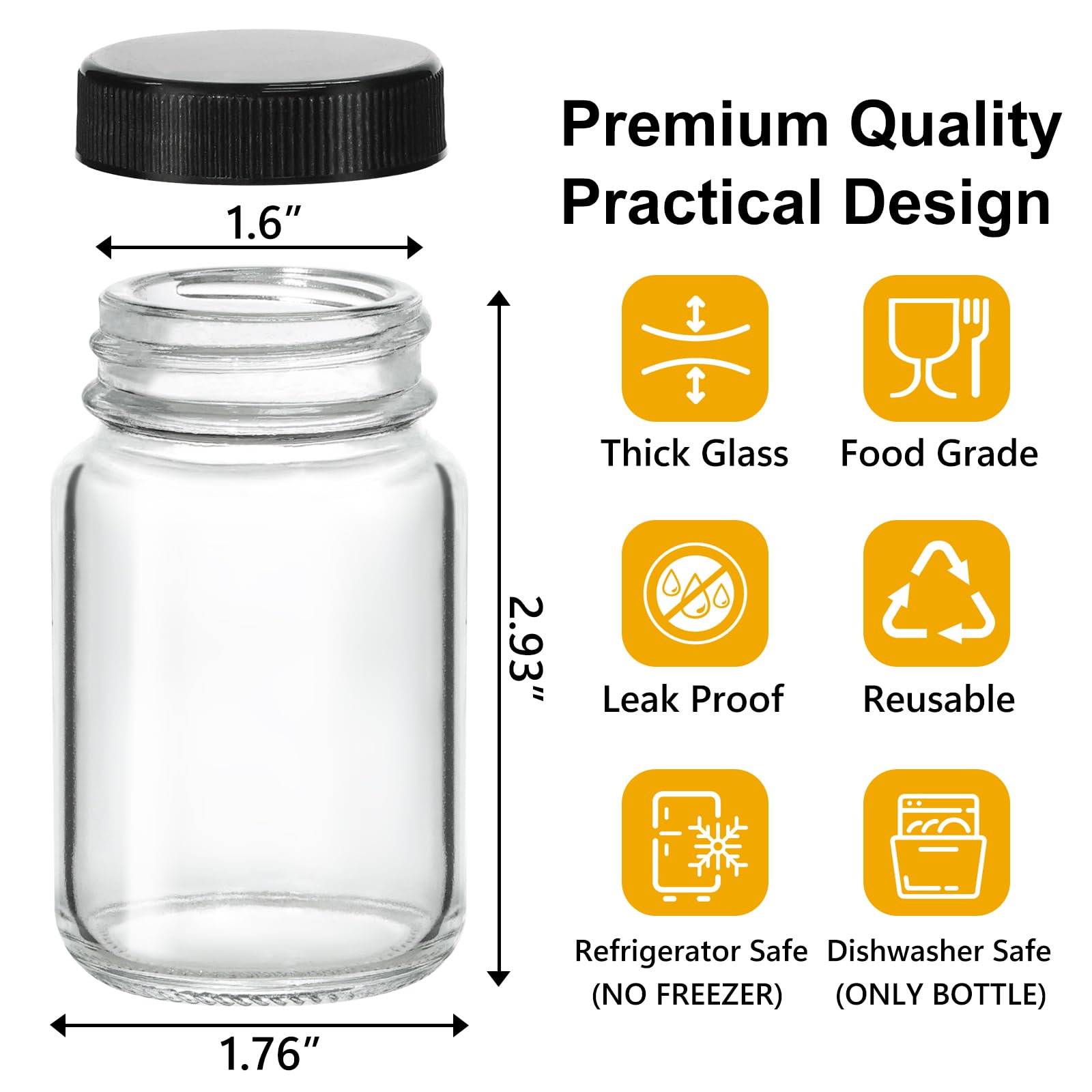 KEYWING 28 Pack 2oz Glass Bottles with Lids - Small Clear Jars for Ginger, Wellness Shots, Juice, Whiskey - Travel Mini Reusable Wide Mouth Bottles- Leakproof, Dishwasher Safe