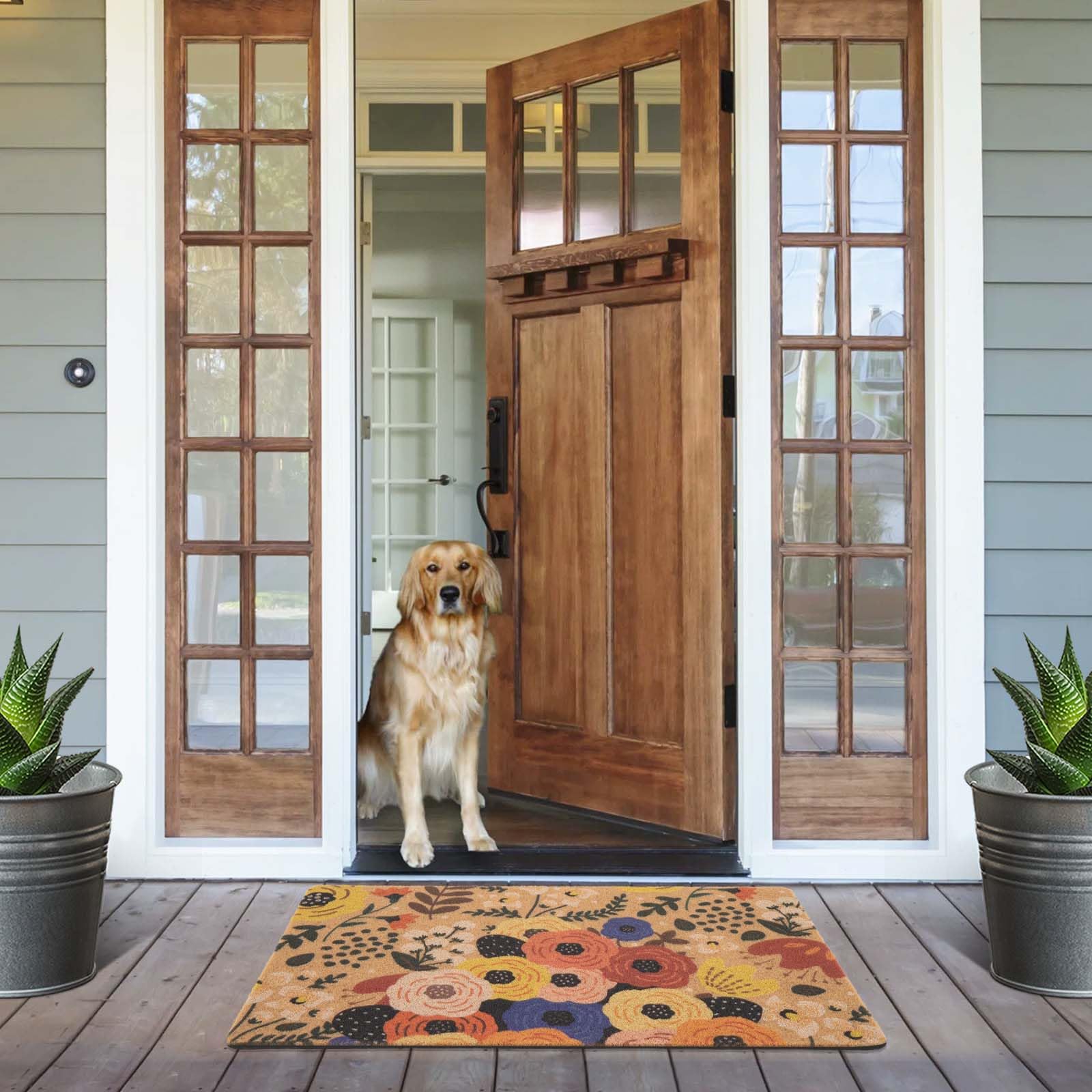 Asrug 17"x30" Hello Door Mat for Front Door,Door Mat for Indoor & Outdoor Entrance, Floral Spring Doormat with Non Slip Backing,Coir Welcome Doormat for Entryway Patio Porch