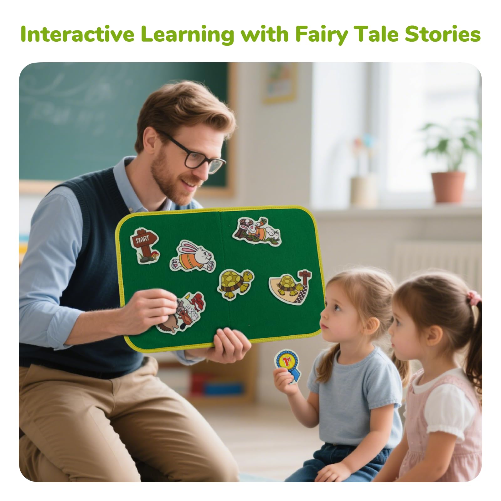 CHEFAN Felt/Flannel Board Story Set of 4, PRECUT Felt Pieces for Preschool Toddlers, Three Little Pigs|Goldilocks and Three Bears|Hansel and Gretel|The Hare and Tortoise