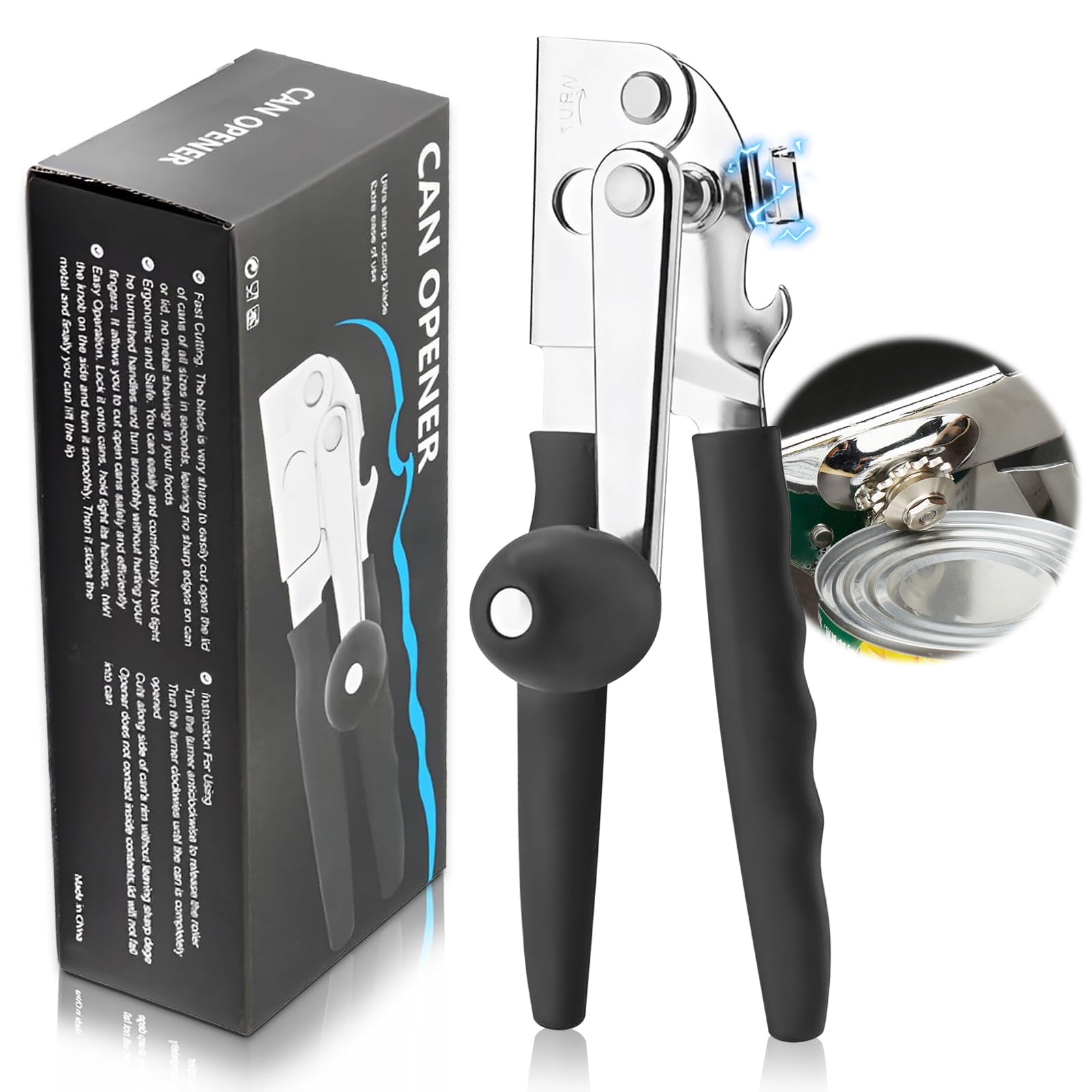 Roryimke Commercial Manual Can Opener Heavy Duty Stainless Steel Handheld Can Opener Extra-Long Handles Can Opener for Seniors for Kitchen Restaurant for Big Cans