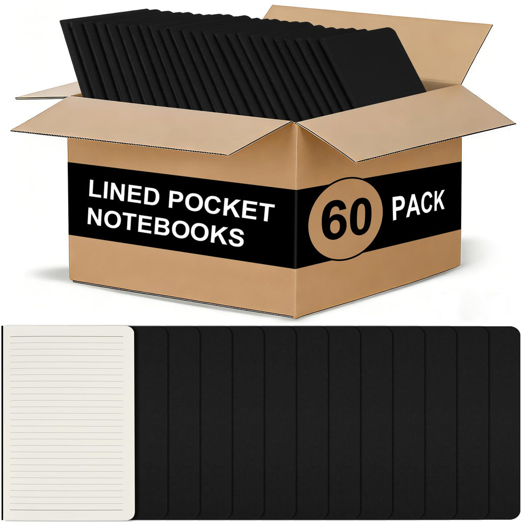 ZCZN Pocket Notebook 3.5x5.5 Inches, Black Softcover Lined Notebook, 60 Pack Small Journal for Office School Travel (60)