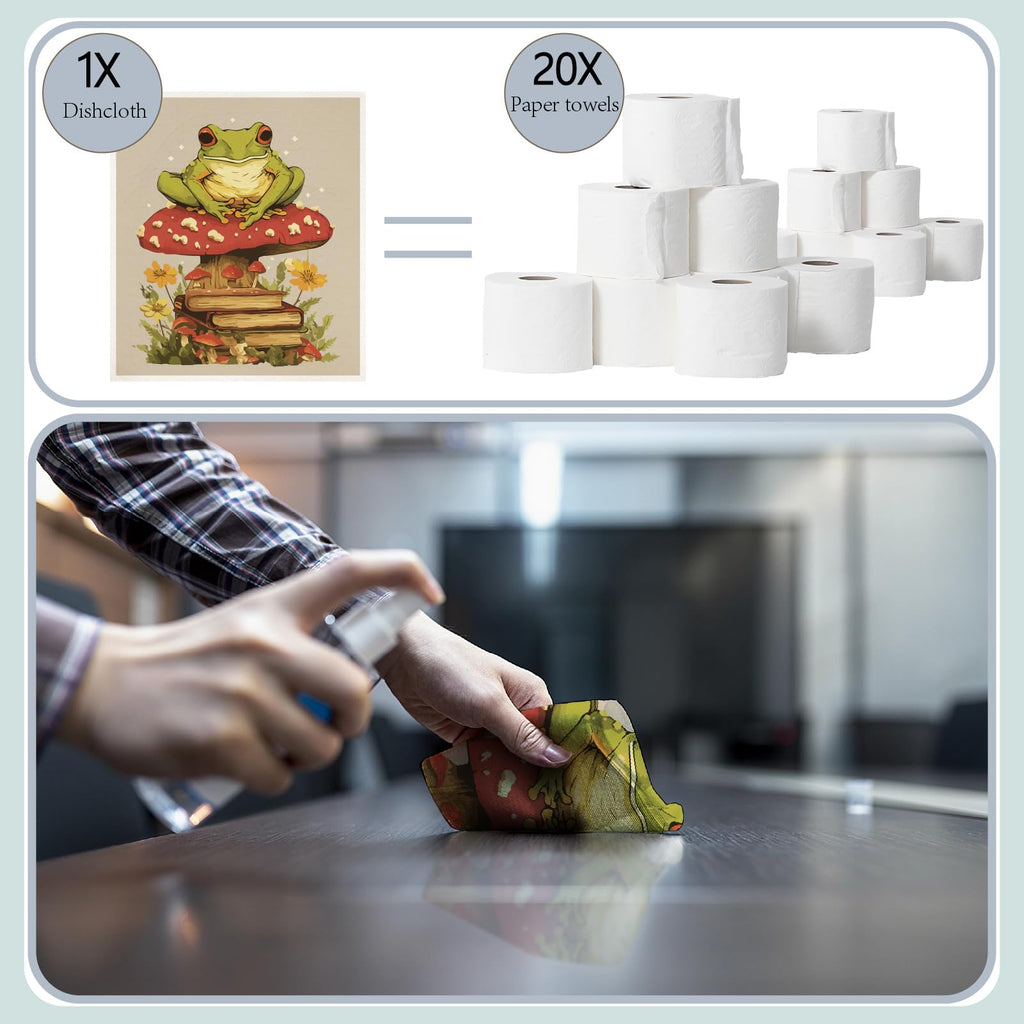 CREATCABIN 6Pcs Swedish Dishcloths for Kitchen Reusable Swedish Dish Towels Absorbent Swedish Dish Cloths Rags Washable Sponge Cleaning Cloths Wipes No Odor Quickly Drying Mushroom Frog 7.6x6.7Inch