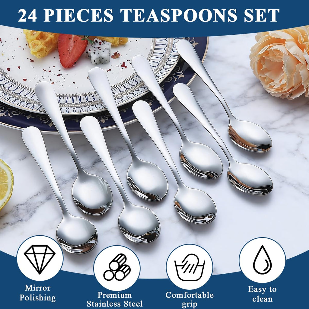 Teaspoons 24 Pieces 14cm, Berglander Stainless Steel Mini Spoons Set for Coffee, Dessert, Ice Cream, Metal Cutlery for Home, Kitchen, Restaurant Café, Party, Wedding