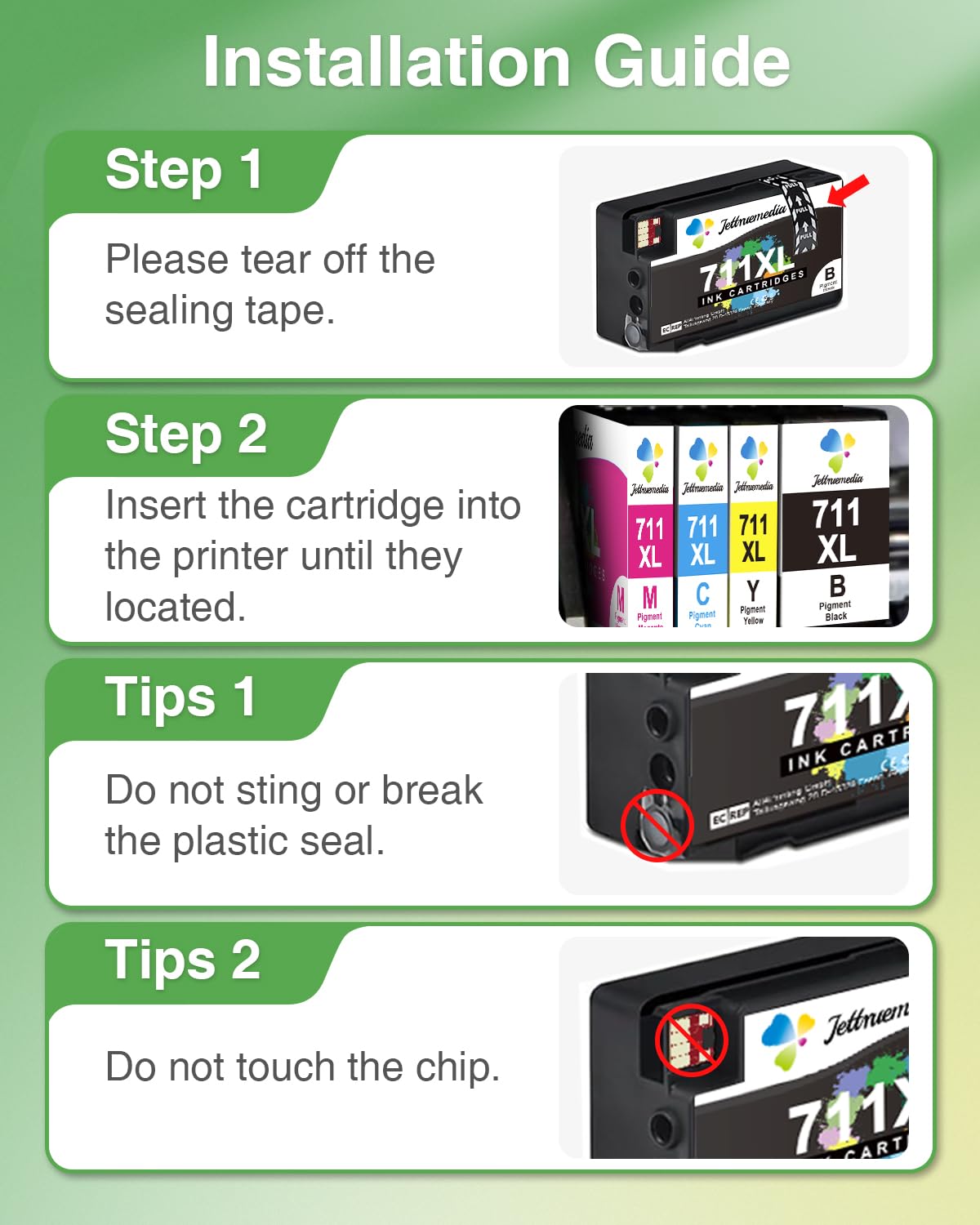 Jettruemedia 711XL Ink Cartridges High Yield Compatible Replacement for HP 711 Ink Cartridge 711XL Black use with HP Designjet T520 T120 T520 24-in T520 36-in Printers (5-Pack, 2 Black/C/M/Y)
