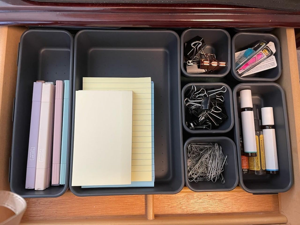 Gonice 13 PCS Drawer Organizer Tray, Interlocking Office Desk Drawer Storage, Plastic Organizer Bins for Office Supplies and Tools