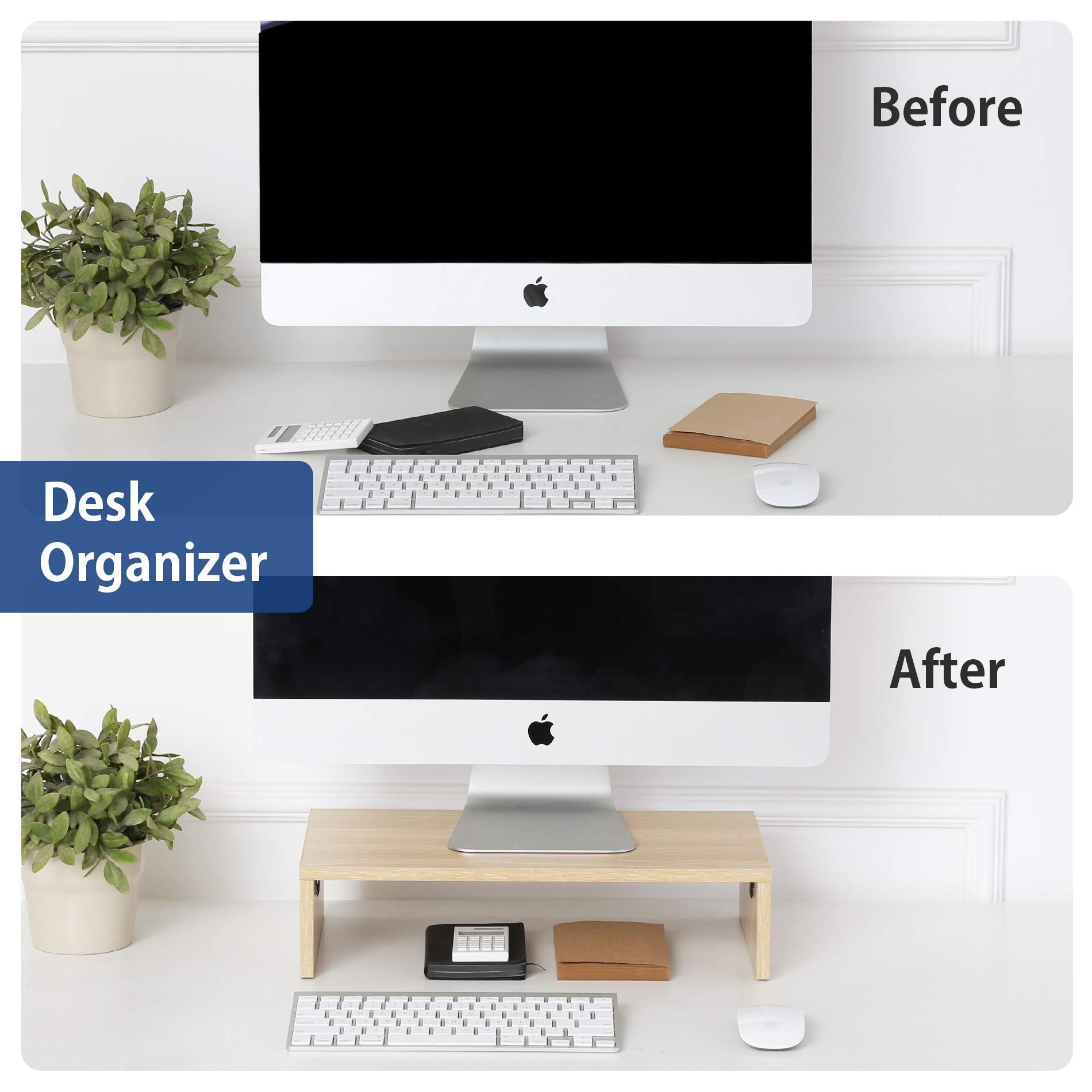 FITUEYES Computer Monitor Riser 16.7 inch Laptop Stand Save Space Desk Organizer with Keyboard Organizer Space (Oak)