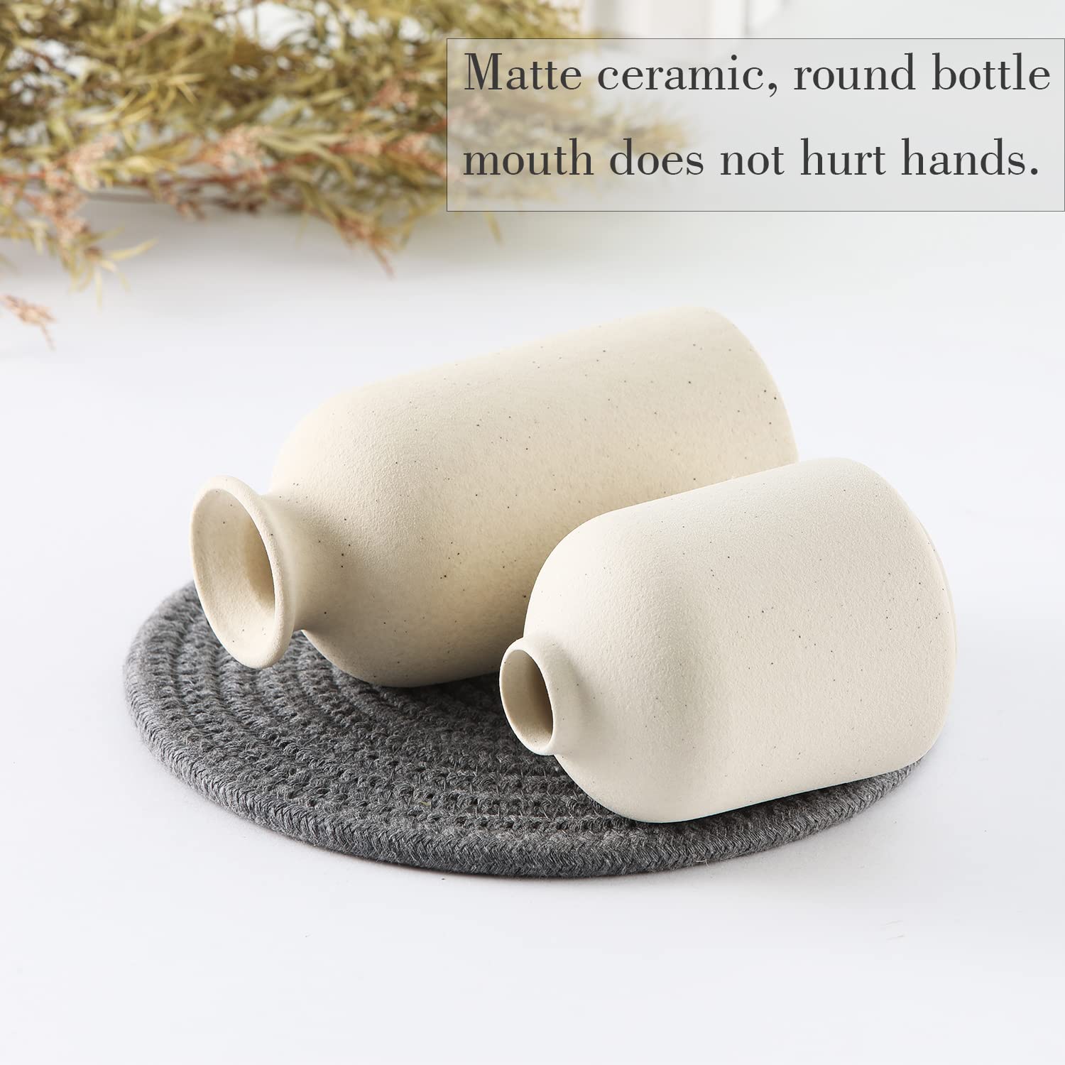 CEMABT Beige Ceramic vase Set-3 Small Flower vases for Decor,Modern Boho Farmhouse Home Decor,Decorative vase for Pampas Grass&Dried Flowers,idea Shelf ,Table,Bookshelf ,Entryway- Distressed