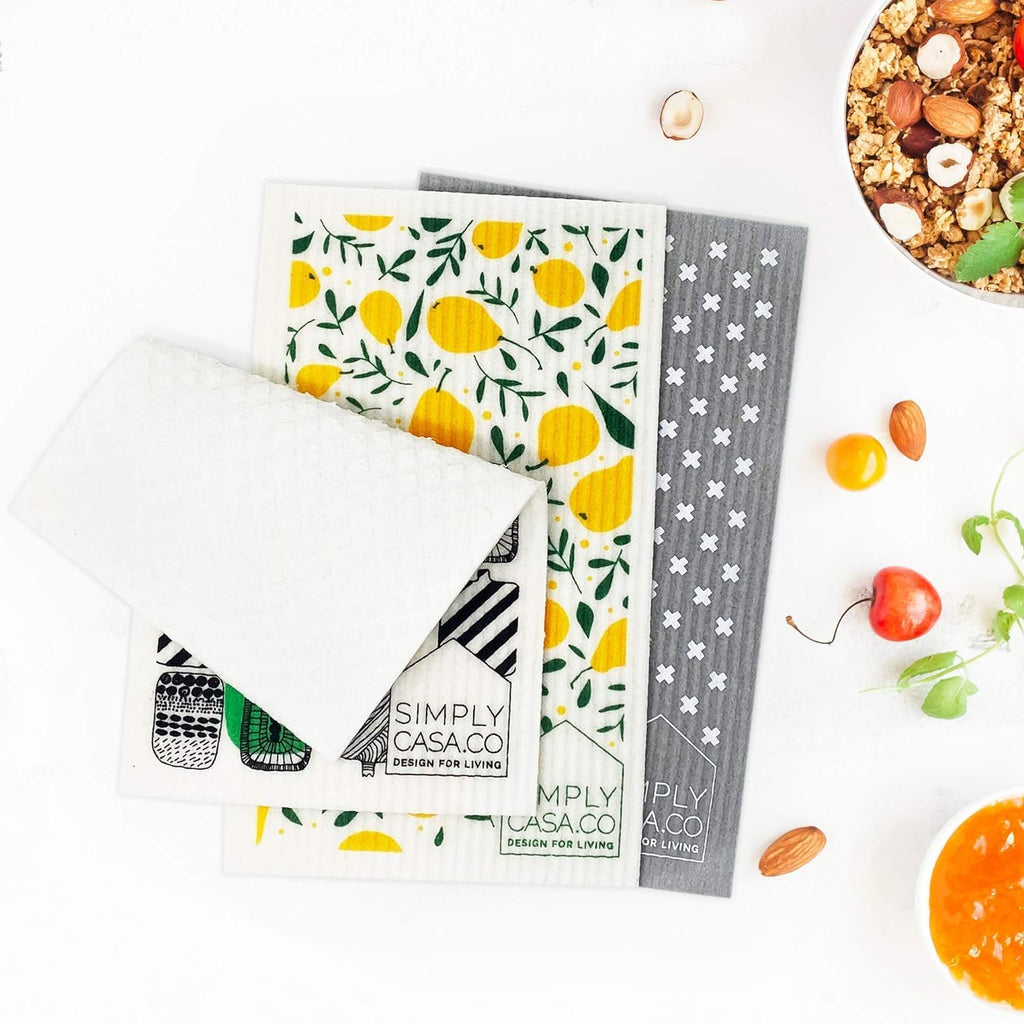 SIMPLYCASA Long 5‑Pack Swedish Dishcloths – Reusable, Cellulose Sponge Dish Cloths for Washing Dishes, Paper Towel Replacement, Plastic-Free Packaging, Super Absorbent