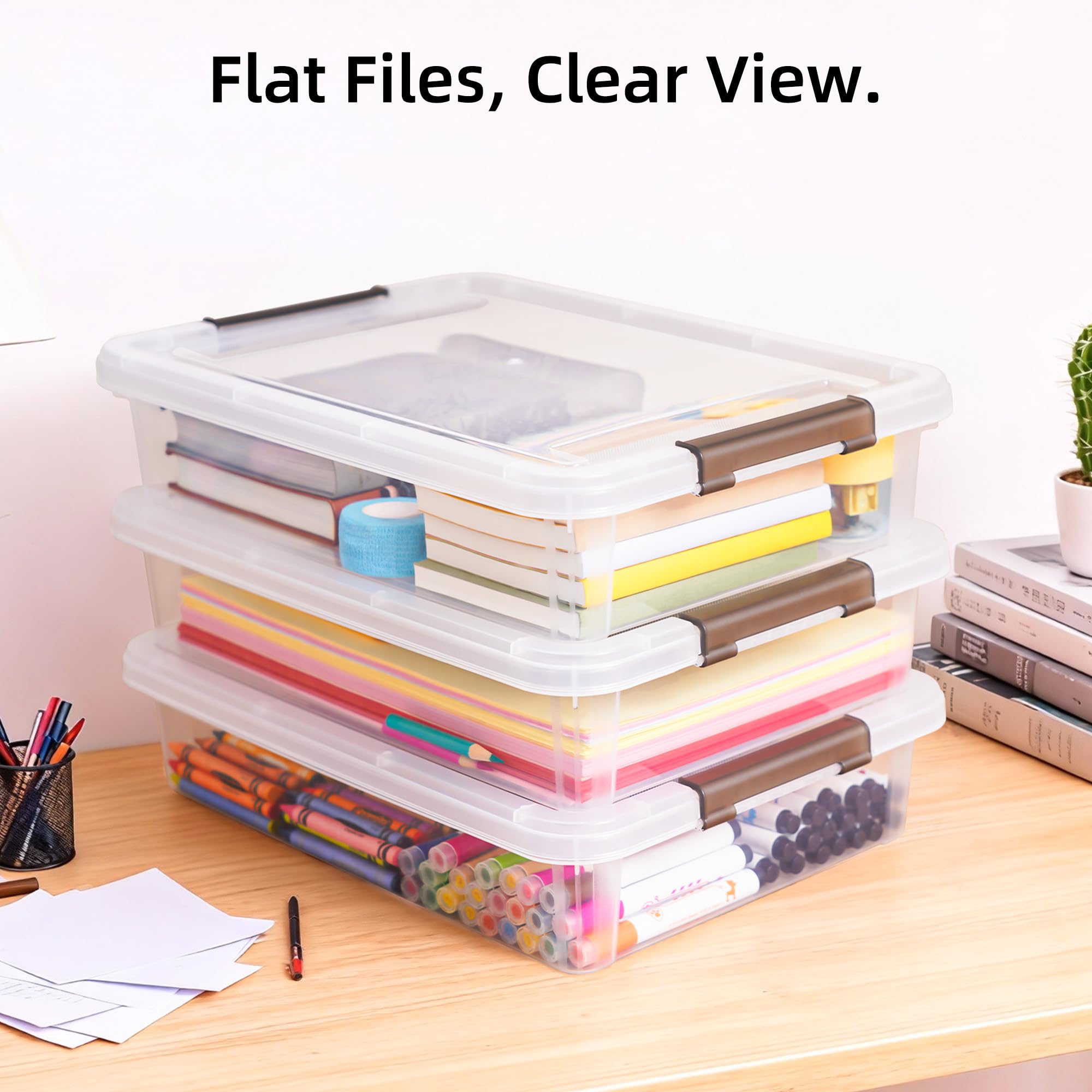 Citylife 3 PCS Plastic Storage Bins with Latching Lids Clear File Box Portable Storage Containers for Organizing A4 Paper, Document, Scrapbook, 14.65" x 10.43" x 2.87"