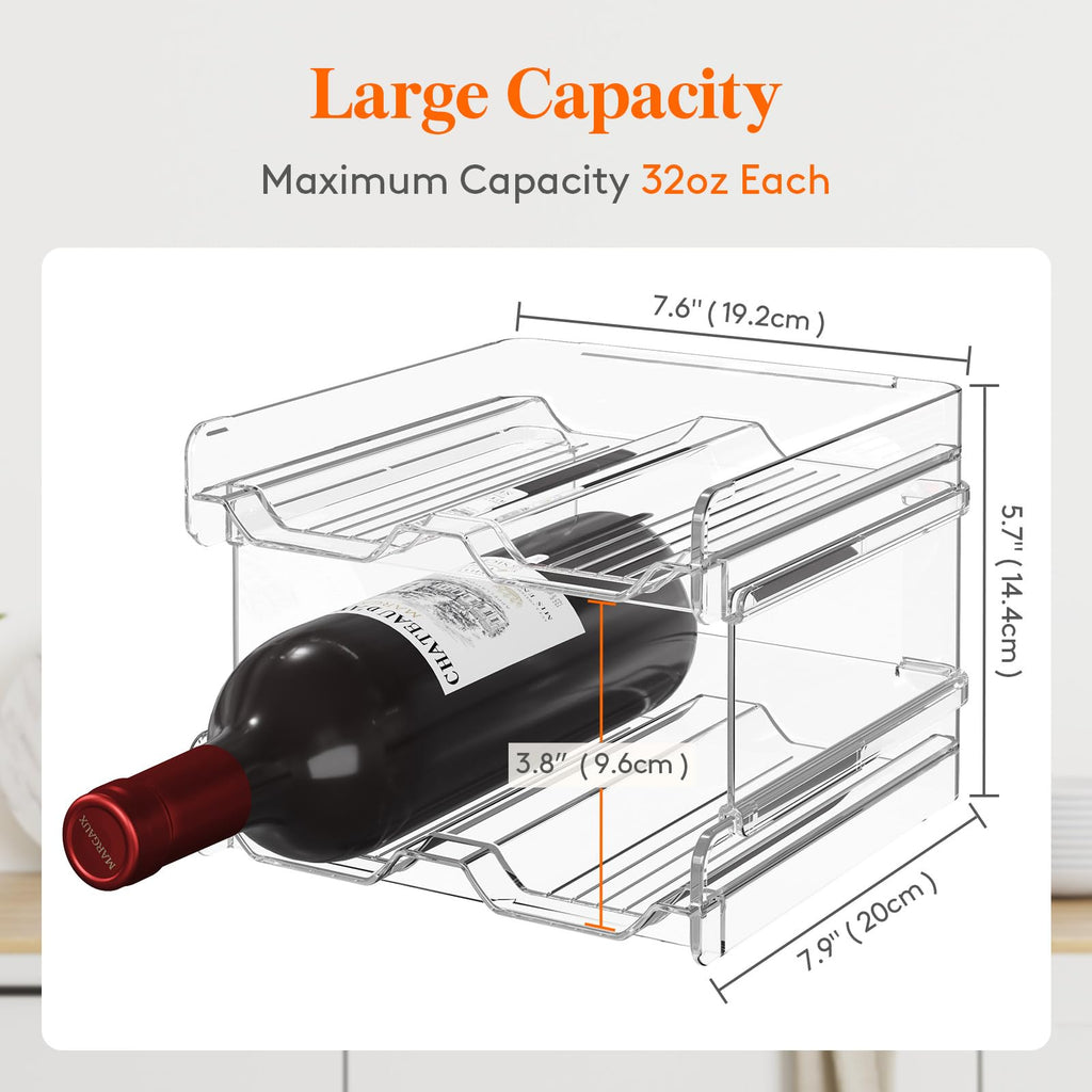 Lifewit Plastic Stackable Wine Rack for Refrigerator, Cabinet, Countertop,Wine Bottle Holder, Water Bottle Organizer for Floor Fridge, Tabletop Pantry, Hold 8 Bottles
