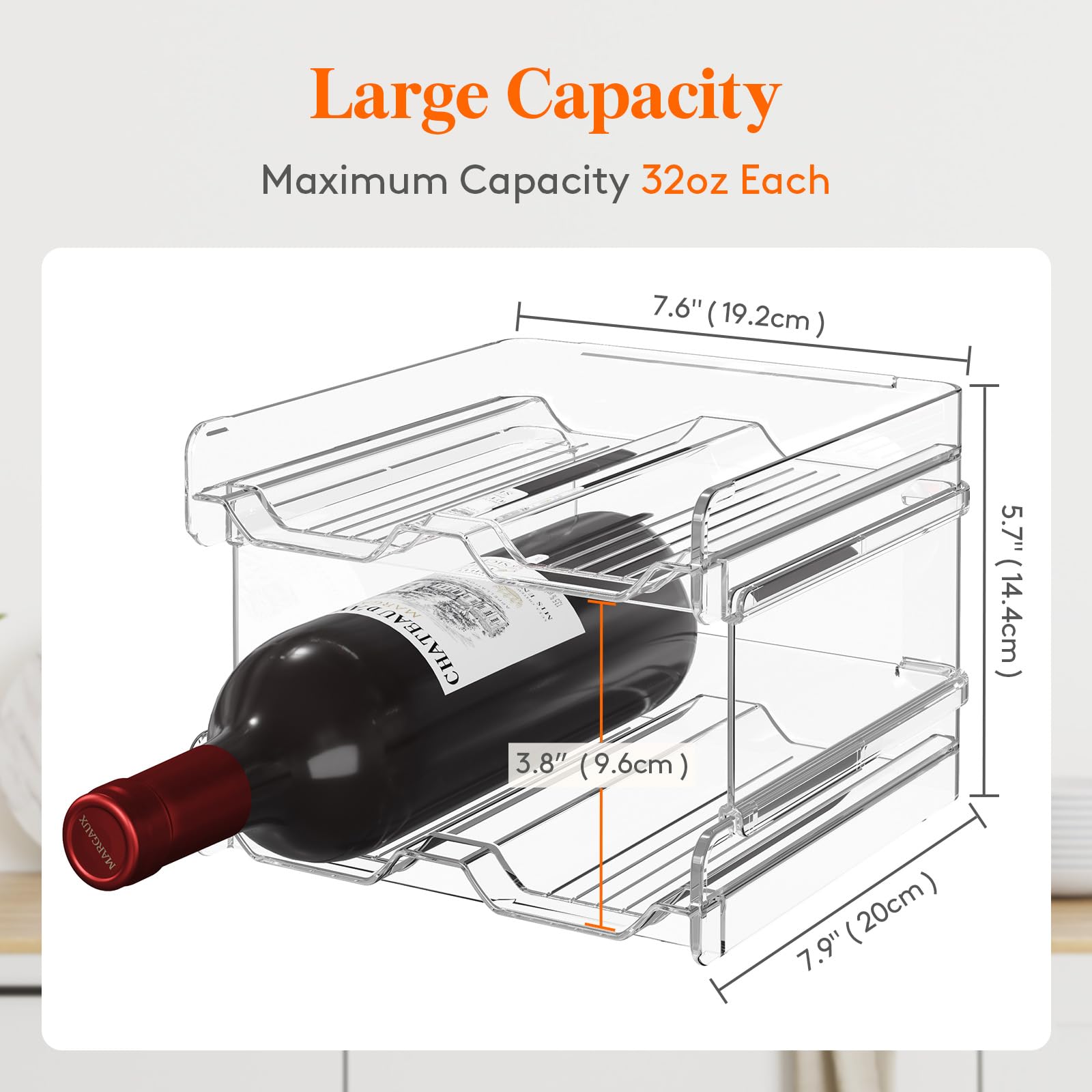 Lifewit Plastic Stackable Wine Rack for Refrigerator, Cabinet, Countertop,Wine Bottle Holder, Water Bottle Organizer for Floor Fridge, Tabletop Pantry, Hold 8 Bottles