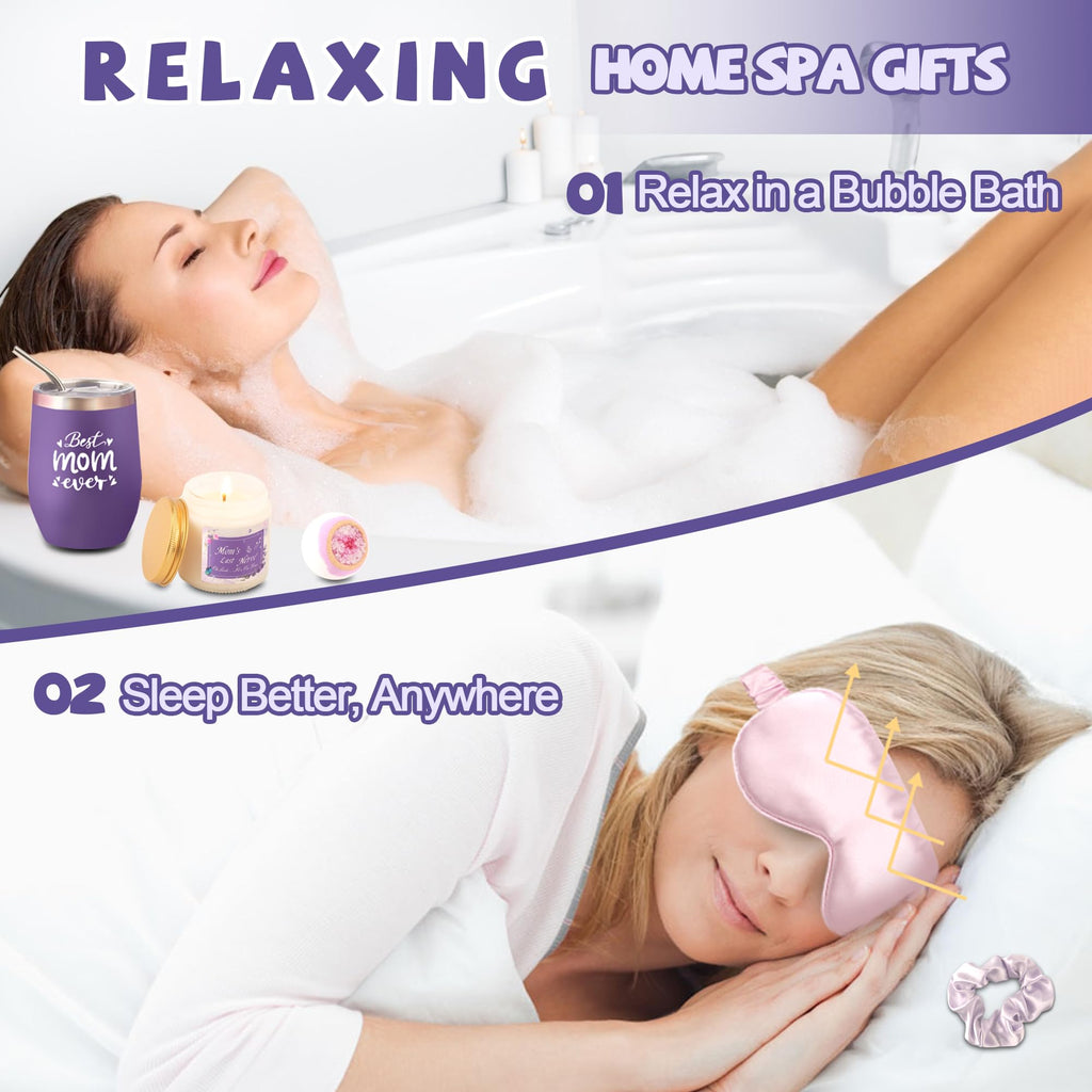 Neekiko Gifts for Mom, Unique Mothers Day Gifts Idea, Purple Lavender Relaxing Spa Get Well Soon Gift Basket Set for Mom, Mom Birthday Gifts from Daughter Son