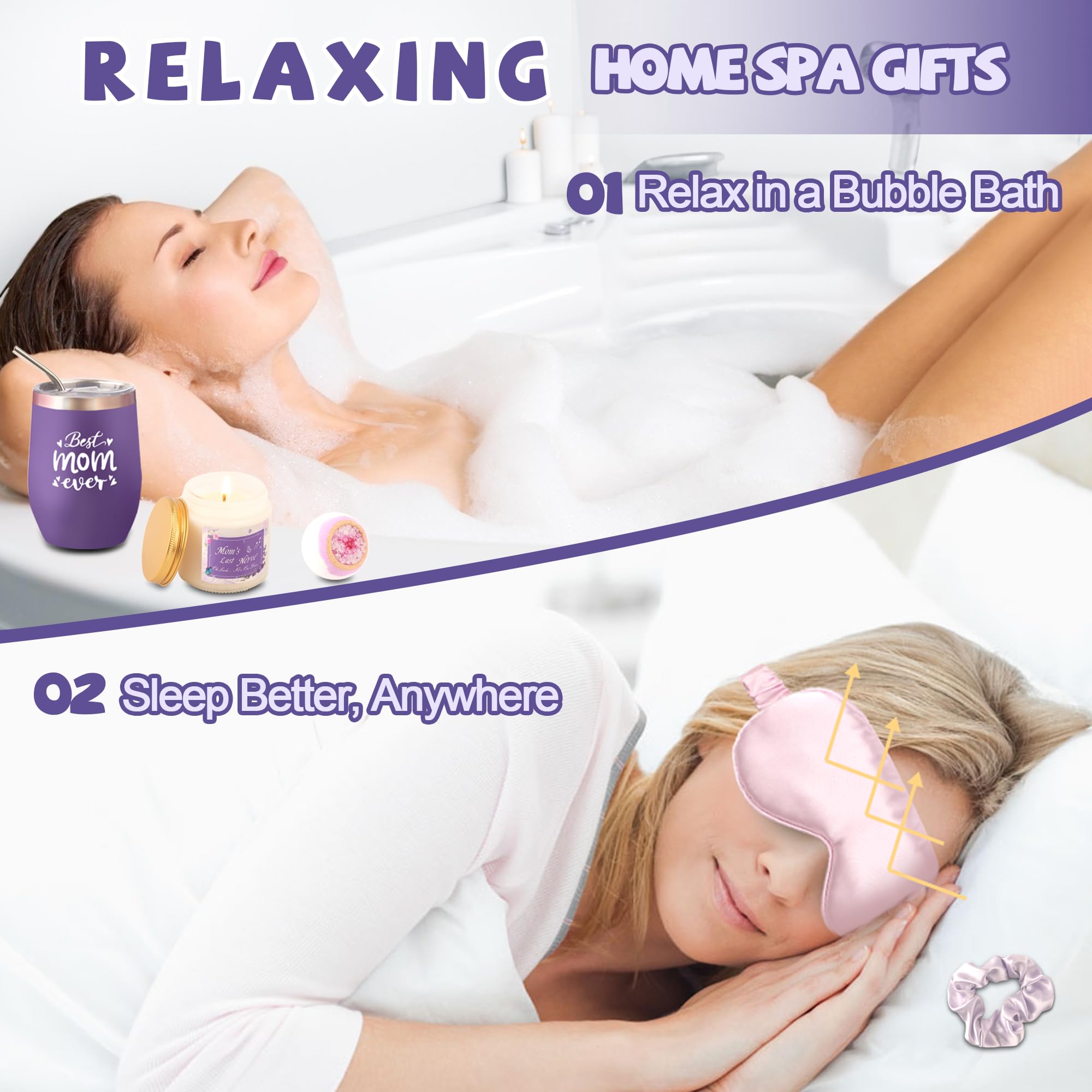 Neekiko Gifts for Mom, Unique Mothers Day Gifts Idea, Purple Lavender Relaxing Spa Get Well Soon Gift Basket Set for Mom, Mom Birthday Gifts from Daughter Son