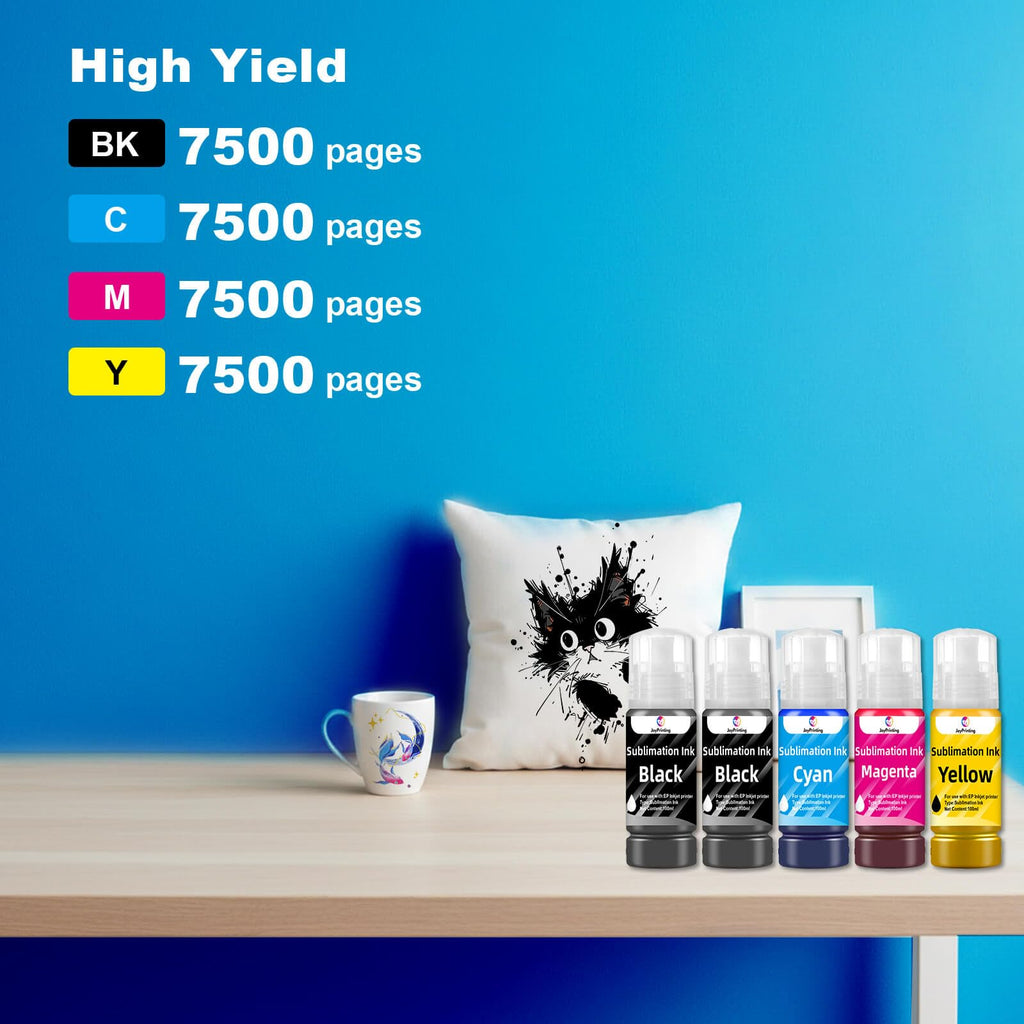JoyPrinting Sublimation Ink for ET-2803 ET-2800 ET-2850 ET-2720 ET-2400 ET-2750 ET-2760 ET-2840 ET-3760 ET-4800 ET-4700 ET-15000 for Heat Press Transfer on Mugs T-Shirts 500 ML