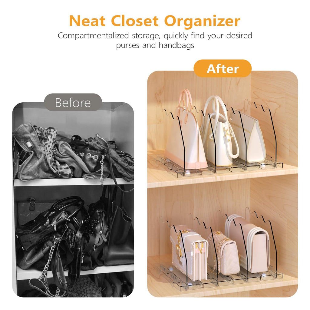 Ronlap Purse Storage Organizer for Closet Adjustable Shelf Bag Purse Storage Dividers Clear Handbag Separators for Closet Organization, Clear