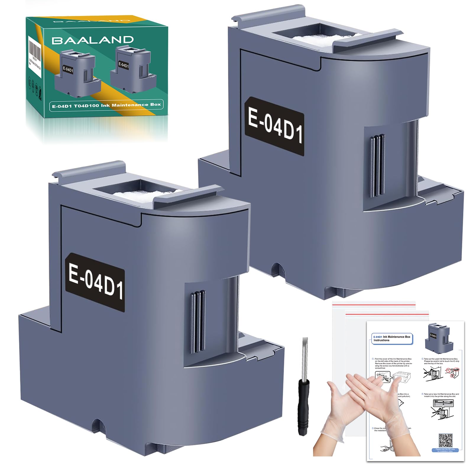 T04D100 T04D1 Ink Maintenance Box Replacement for Epson ET-15000 ET-4750 ET-4850 ET-3760 ET-4760 ET-3850 ET-3750 ET-3710 ET-3830 WF-2860 Printer (E-04D1/ EWMB2/ 04D1 Waste Ink Tank, 2-Pack)