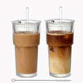 Ribbed Glass Tumbler with Lid and Straws, Resuable Ice Coffee Cups, to Go Drinking Glasses for Water, Smoothie, Matcha, Iced Tea Fruit Juice, Hot and Cold Beverages, Clear, 20oz, Set of 2