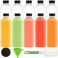 Cedilis 10 Pack 33oz/1L Plastic Juice Bottles with Black Cap, Clear Reusable Containers with Lids, Great Disposable Bottles for Making Juice, Milk, Salad Dressing, Smoothie and Other Beverages